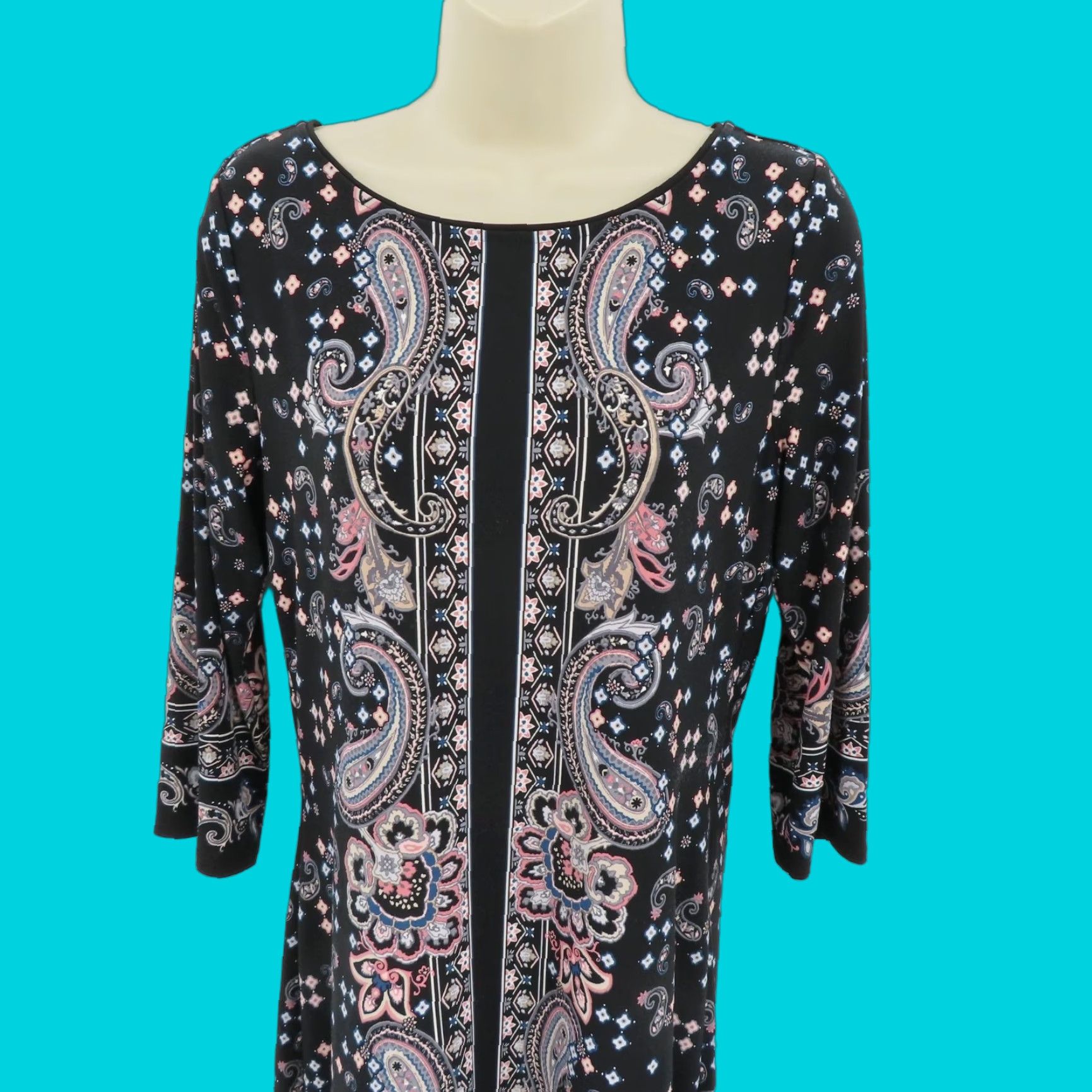 White House Black Market White House Black Market Women Small Black Pink Blue Paisley Scroll Sheath Dress Size S / US 4 / IT 40 - 1 Thumbnail