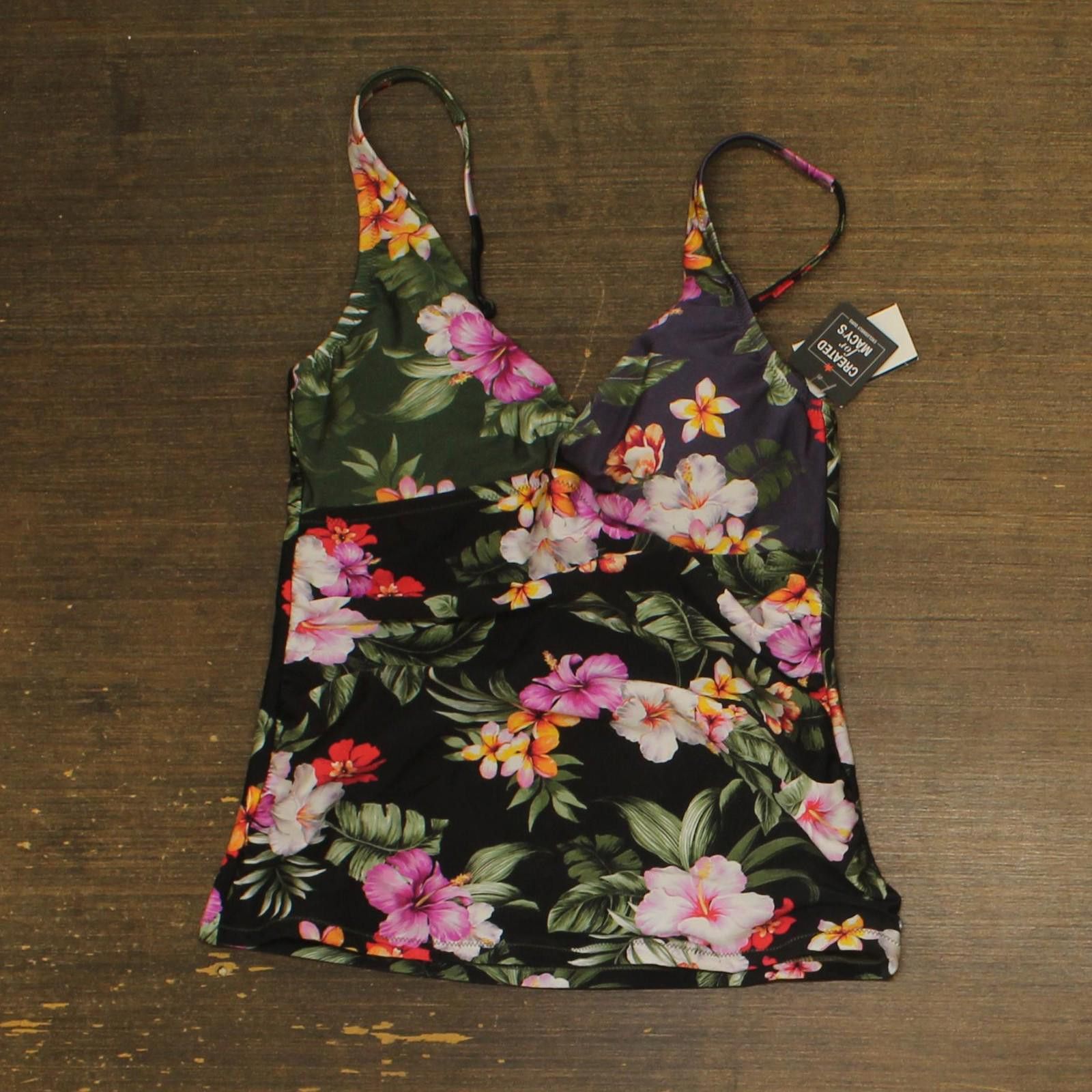 Bar III Nwt Bar Iii Shirred Tankini Top Mbth25439 Multi Black M Size ONE SIZE - 1 Thumbnail