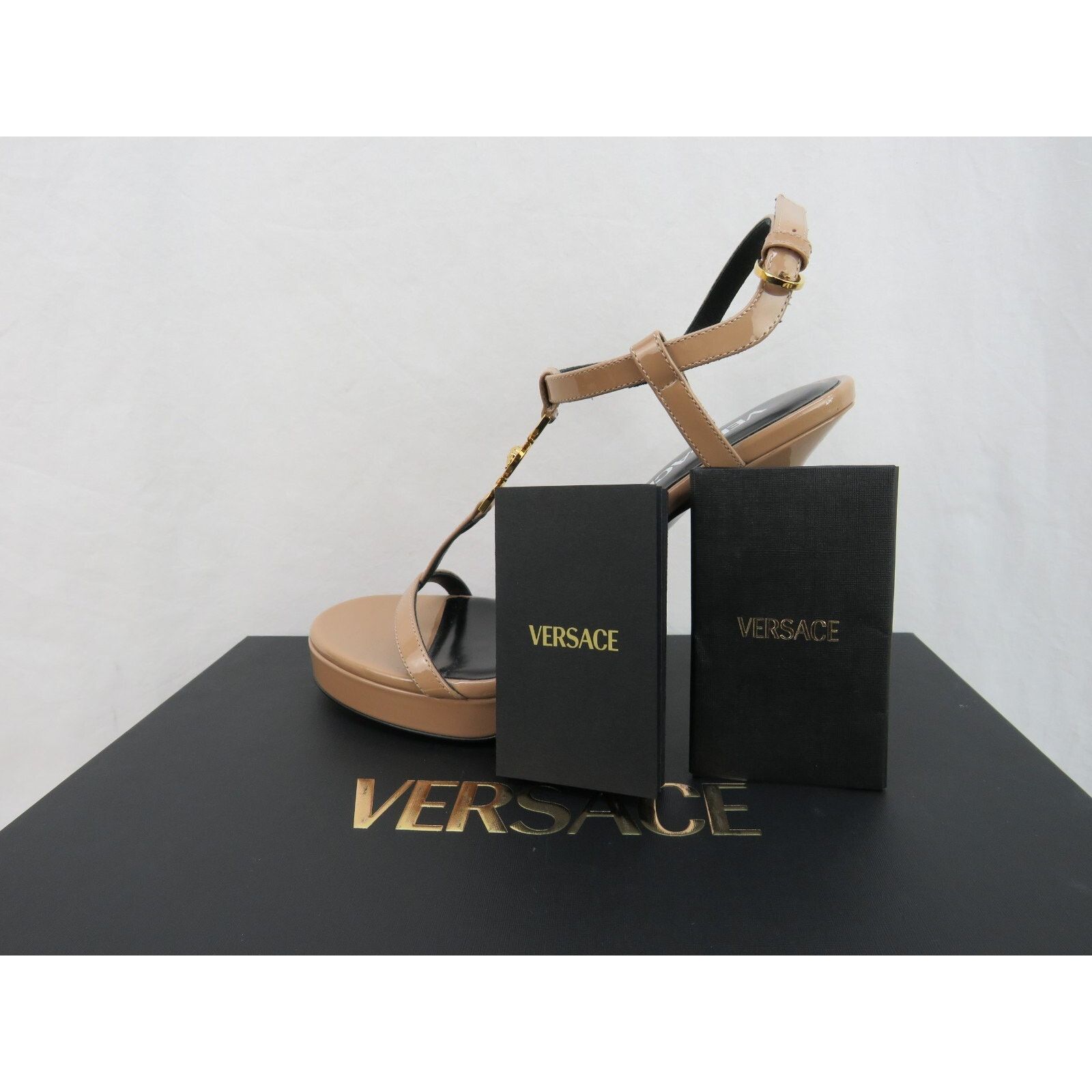 Versace VERSACE NUDE PATENT LEATHER GOLD MEDUSA SANDALS PUMPS 40 IT Size US 10 / IT 40 - 10 Thumbnail