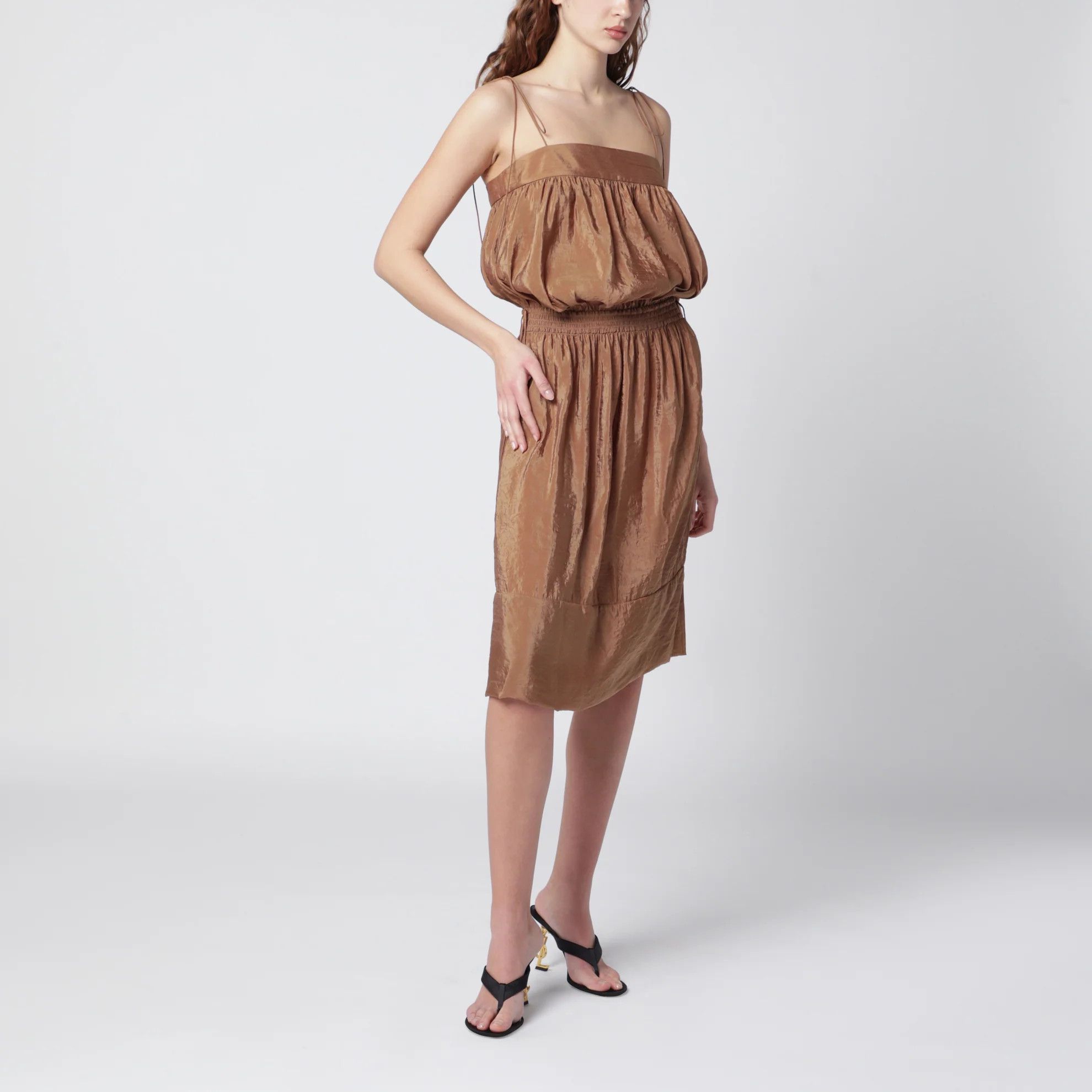 Saint Laurent Paris o1d2blof0526 Crepe Dress in Brown Size XS / US 0-2 / IT 36-38 - 1 Thumbnail
