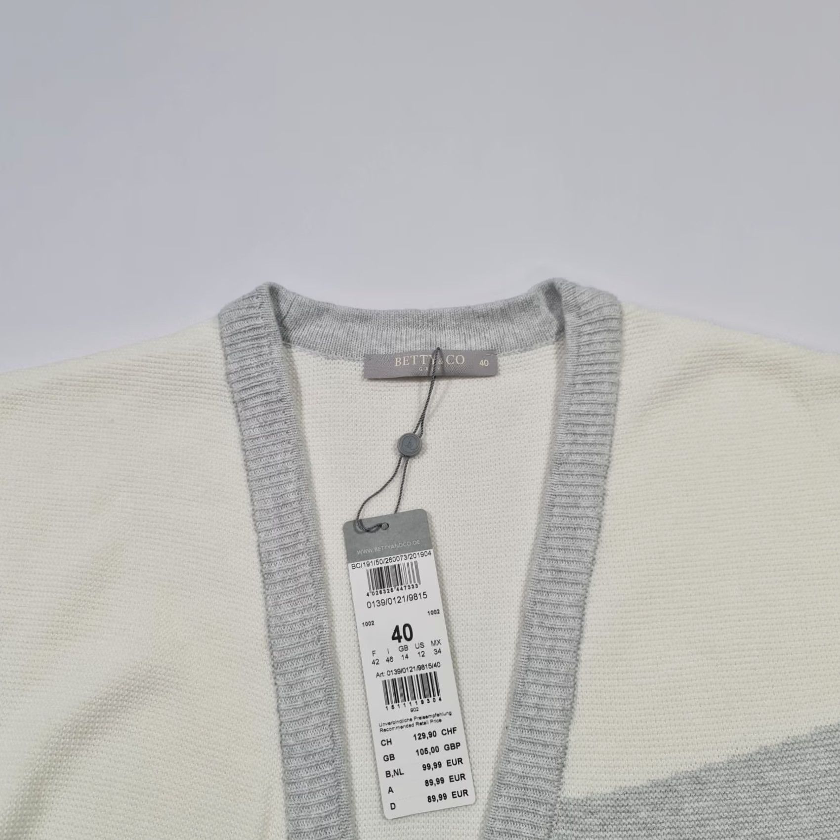 CO Betty & Co Womens Cardigan Grey 14 UK Open Front Knit Cotton Logo Jumper Cardigan Long Sleeve V-Neck Seasonal Breathable Regular Fit Womens Size XL / US 12-14 / IT 48-50 - 2 Thumbnail