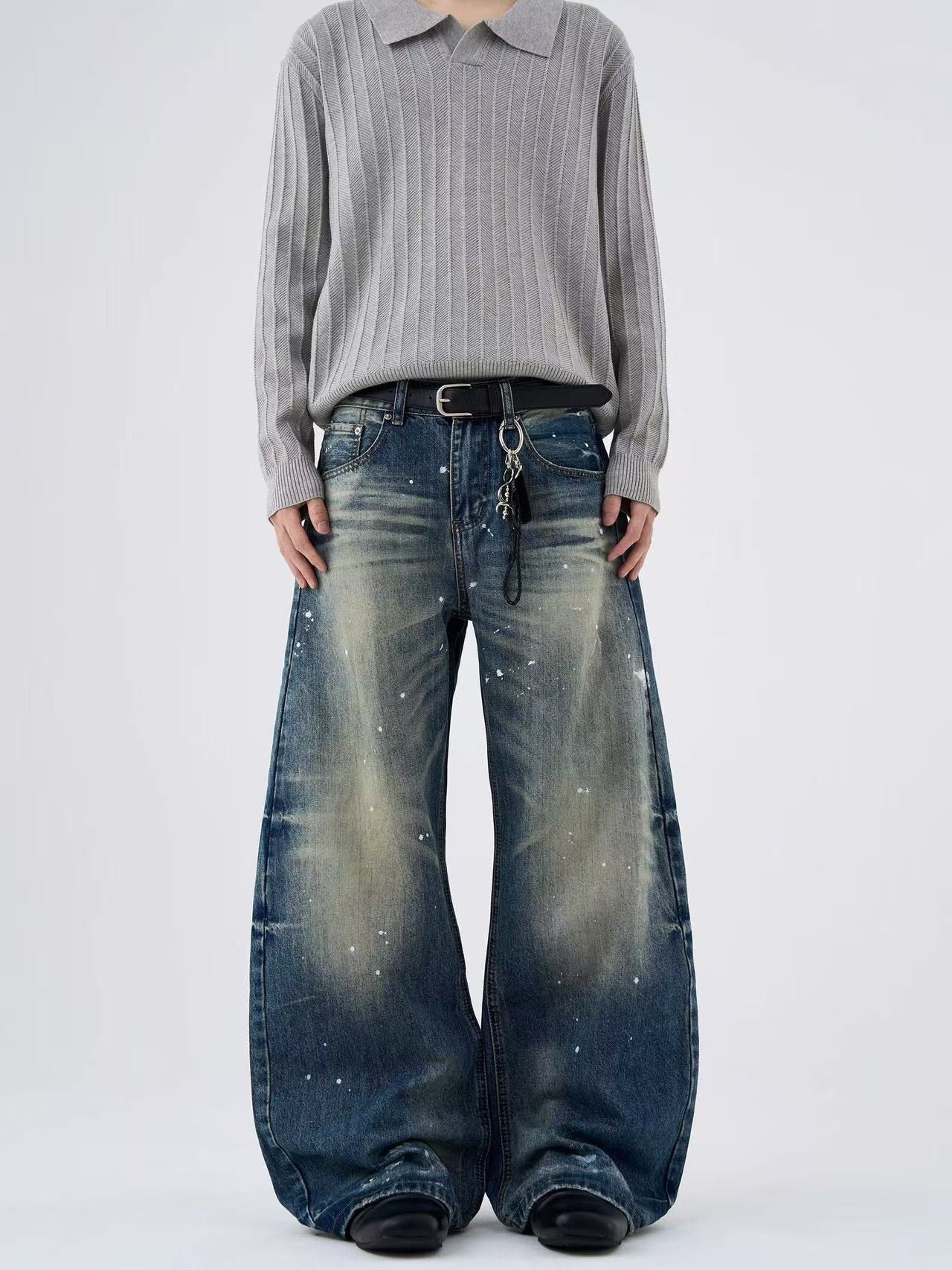 Japanese Brand American retro street washed ink splatter curved jeans Size US 32 / EU 48 - 2 Thumbnail
