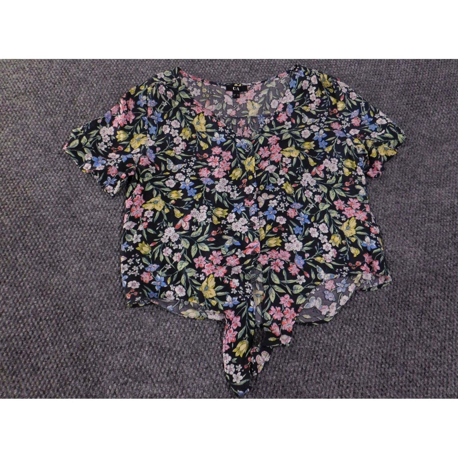 C&A C&A blouse Womens 34 multicolor floral tie front short sleeve viscose Casual Shirt Womens 34 Multicolor Floral Tie Front Short Sleeve Viscose Regular? Size XXS / US 00 / IT 34 - 3 Thumbnail