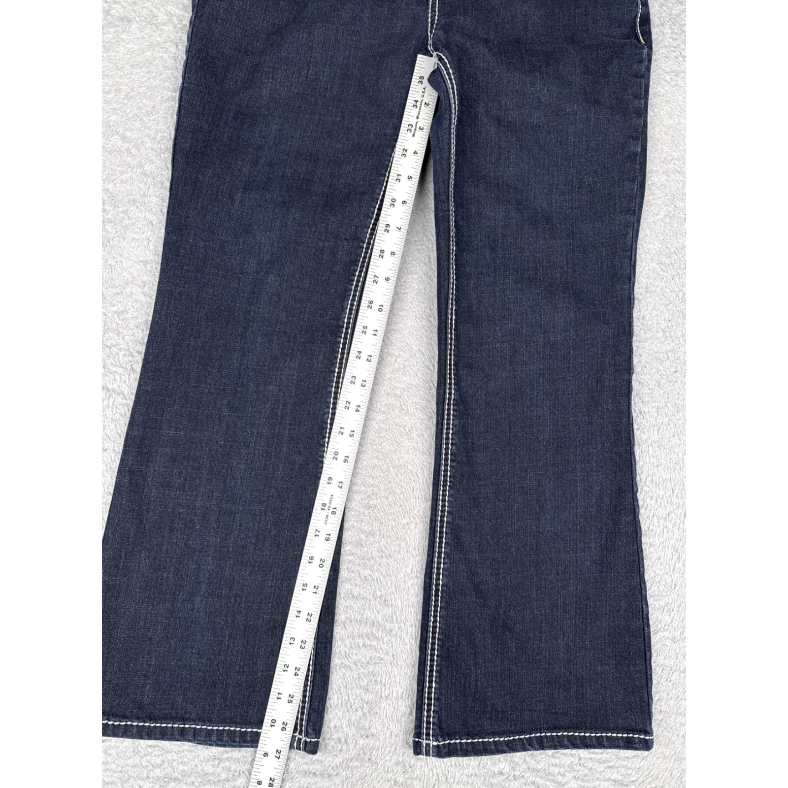 Vintage Blue Asphalt Jeans Bootcut Juniors 13 Dark Wash Low Rise 32x27 Denim Stretch 5-Pocket Womens Girls (063) Size 34" / US 12 / IT 48 - 7 Thumbnail