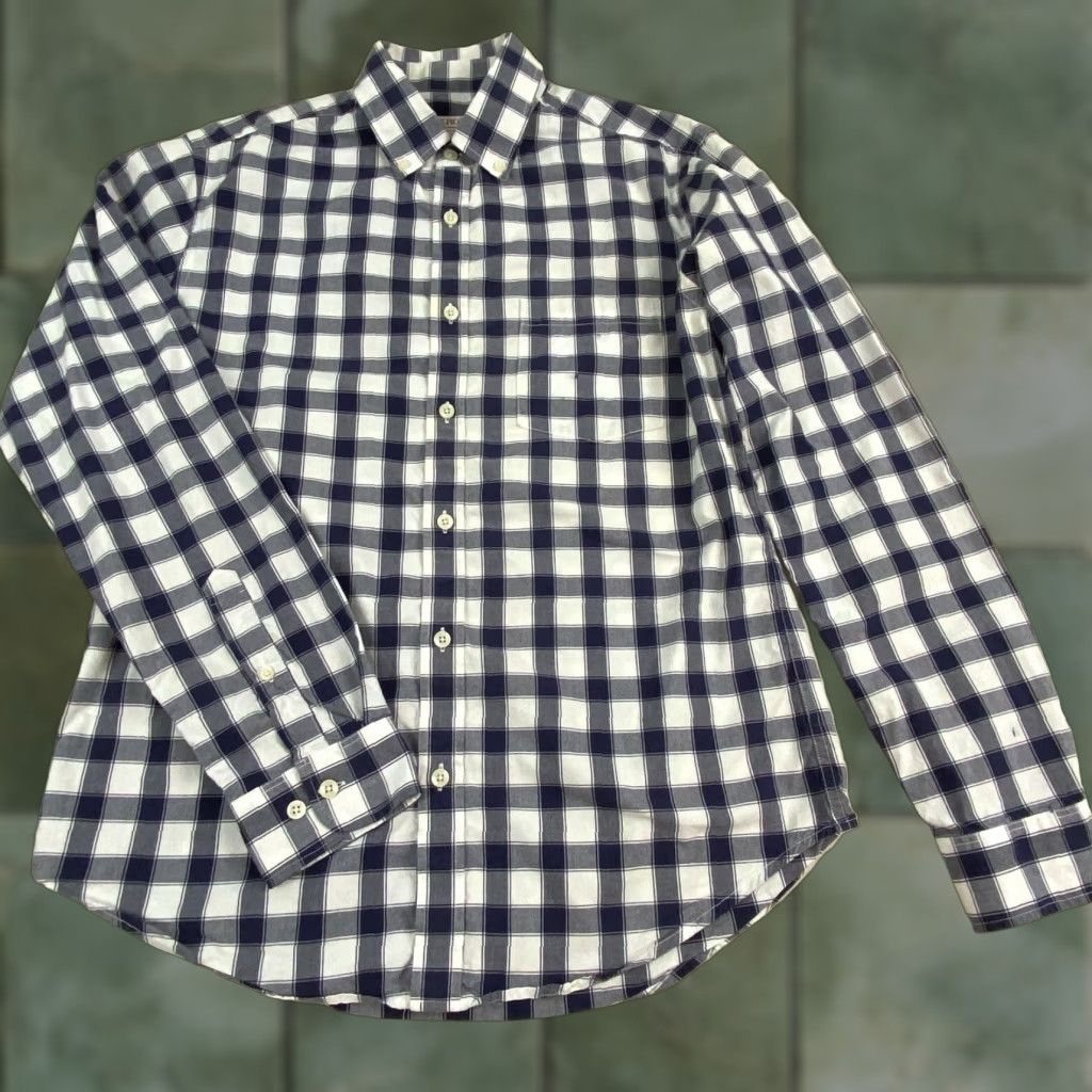 Merona Merona Mens Long Sleeve Button Up Shirt Medium Navy Blue White Checkered Size US M / EU 48-50 / 2 - 1 Thumbnail