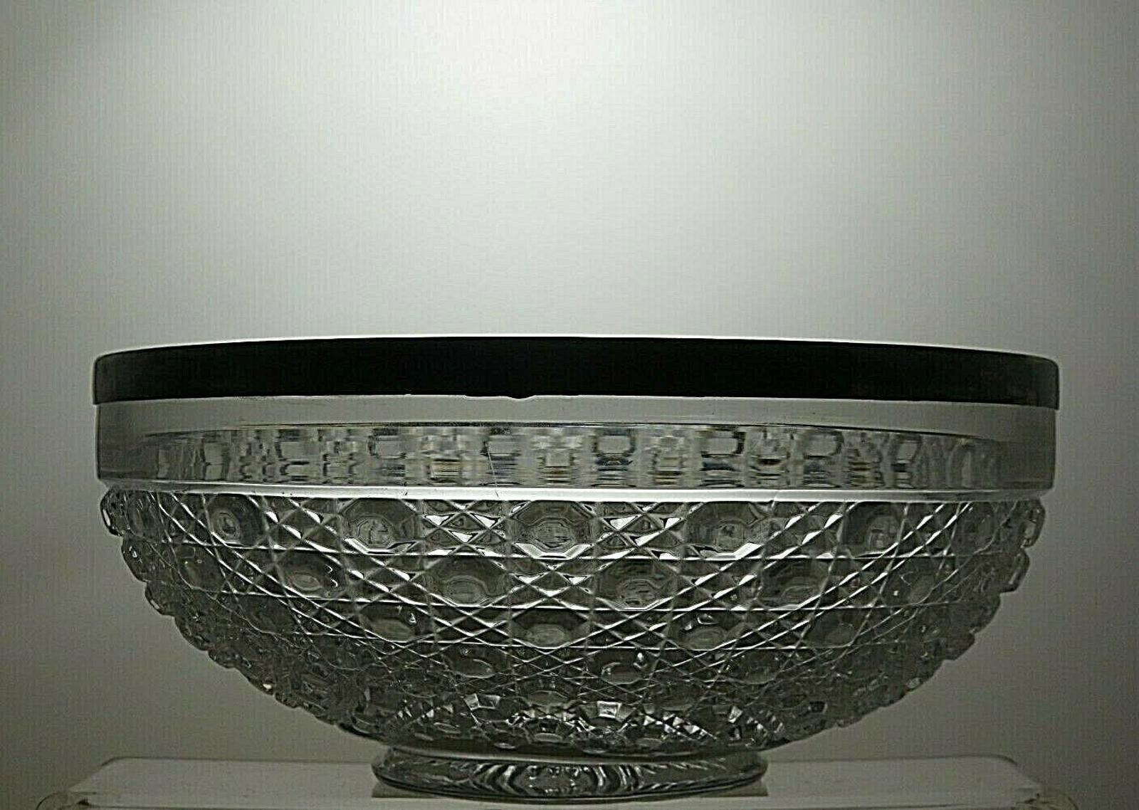 The Unbranded Brand Antique Pressed Glass Fruit Salad Bowl Silver Plated Rim Size ONE SIZE - 3 Thumbnail
