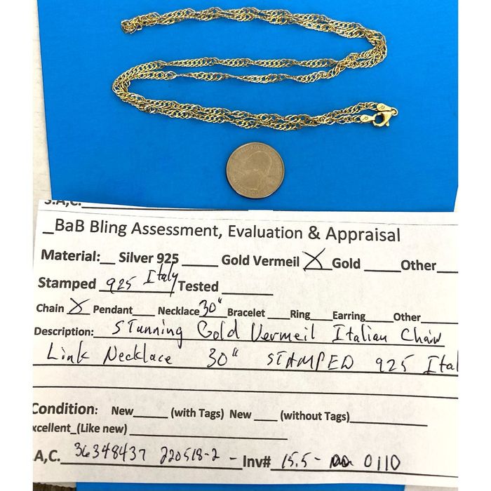 925 Silver FX Stunning 30” Gold Vermeil Chain Link Necklace Grailed
