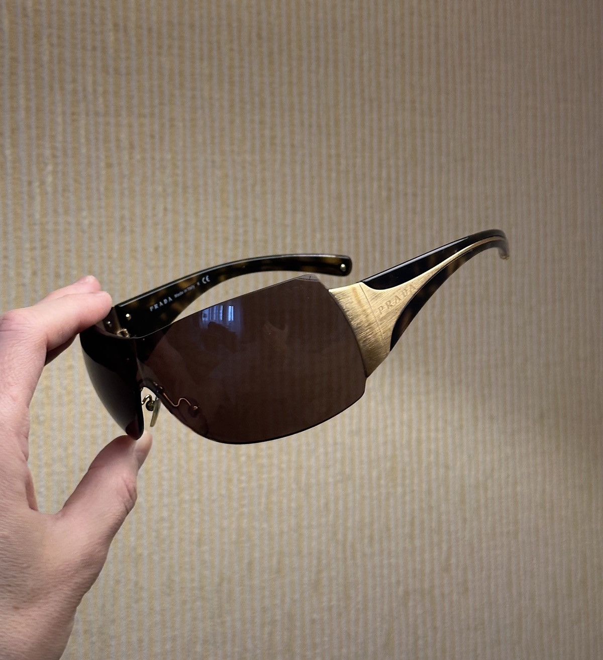 image of Prada Logo Mask Sunglasses Spr04I Y2K Runway Archive Grunge in Brown, Men's