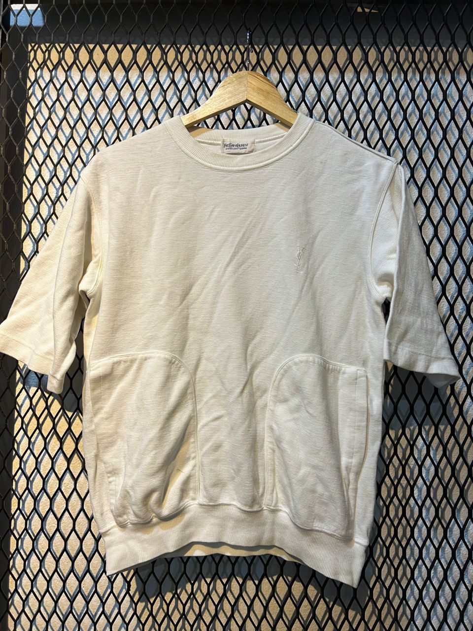 image of YVES Saint Laurent Double Big Pocket Short Sleeve Sweatshirt in Grey, Men's (Size Medium)