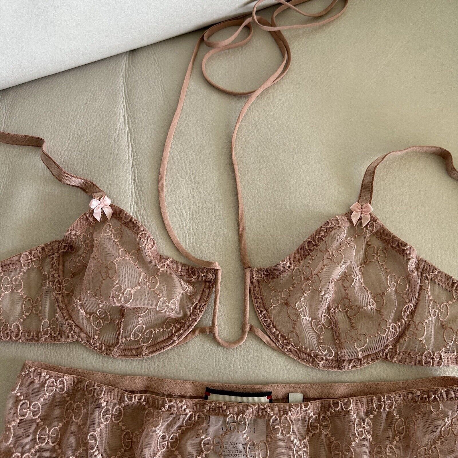 Gucci NWT GUCCI LINGERIE SET PINK GG TULLE LACE BOWS NECK AROUND H Size M / US 6-8 / IT 42-44 - 5 Thumbnail