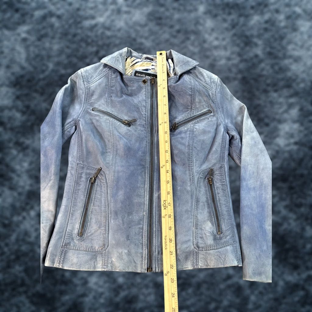 Vintage VINTAGE David Moore Leather Jacket Womens XS Blue Lined Full Zip Moto Distressed Classic Motorcycle Size XS / US 0-2 / IT 36-38 - 1 Thumbnail