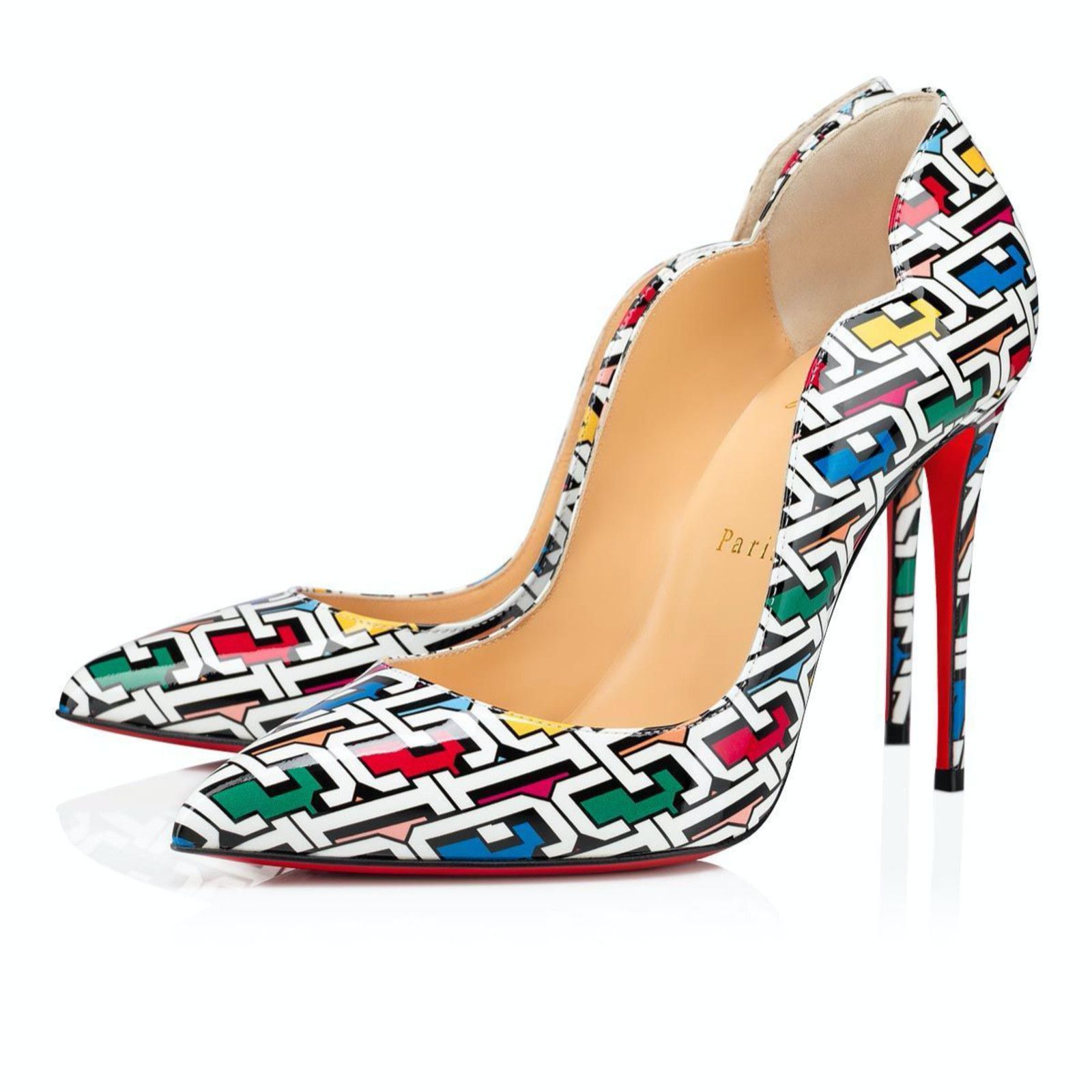 Christian Louboutin Christian Louboutin Hot Chick 100 Patent CL 3D Black White Size US 7.5 / IT 37.5 - 1 Thumbnail