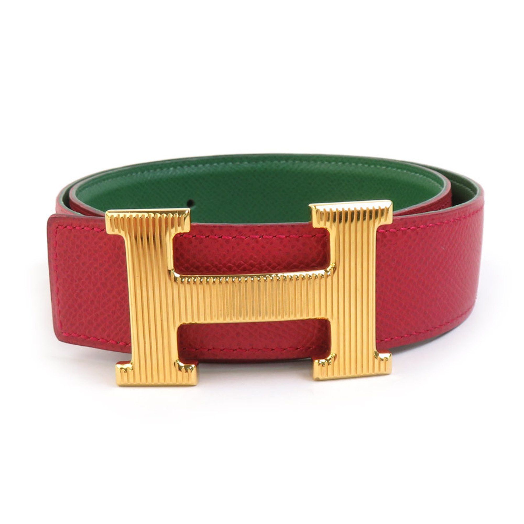 Hermes: Reversible H Constance Gold Belt (Red/ Green) Vintage HERMES Reversible Pop Colour Double Strap Belt - Etsy main image 2