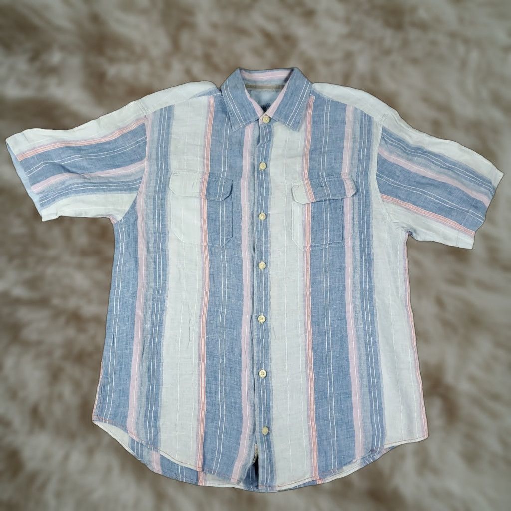 Tommy Bahama Tommy Bahama Shirt Mens M Blue Linen Button-Up Short Sleeve Striped Casual Wearable Adult Medium Size US M / EU 48-50 / 2 - 1 Thumbnail