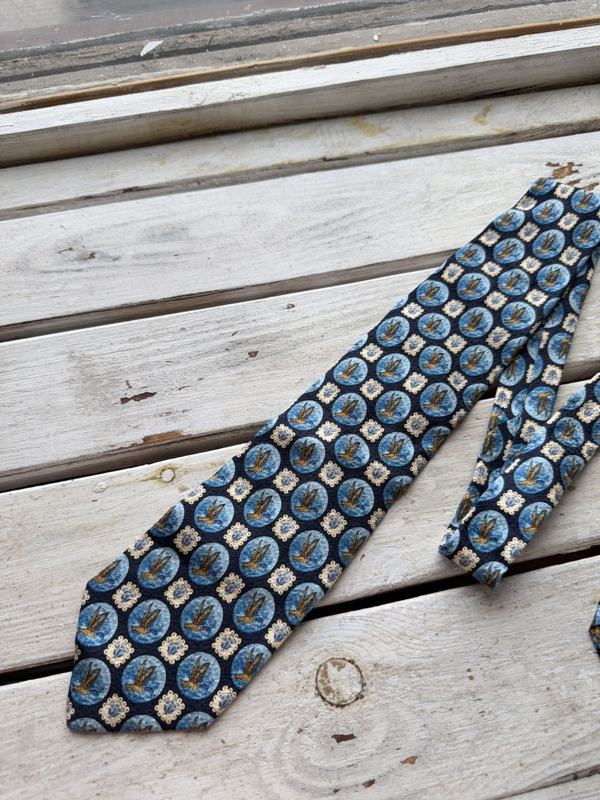 Designer × Givenchy Vintage Givenchy Gentleman Tie Birds Pattern Blue Gold Size ONE SIZE - 2 Thumbnail