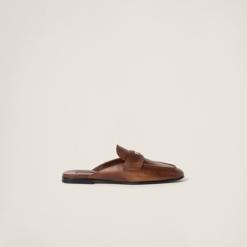 Miu Miu o1B3y1r0526 Bleached Leather Loafers Slides in Brown Size US 11 / IT 41 - 1 Thumbnail