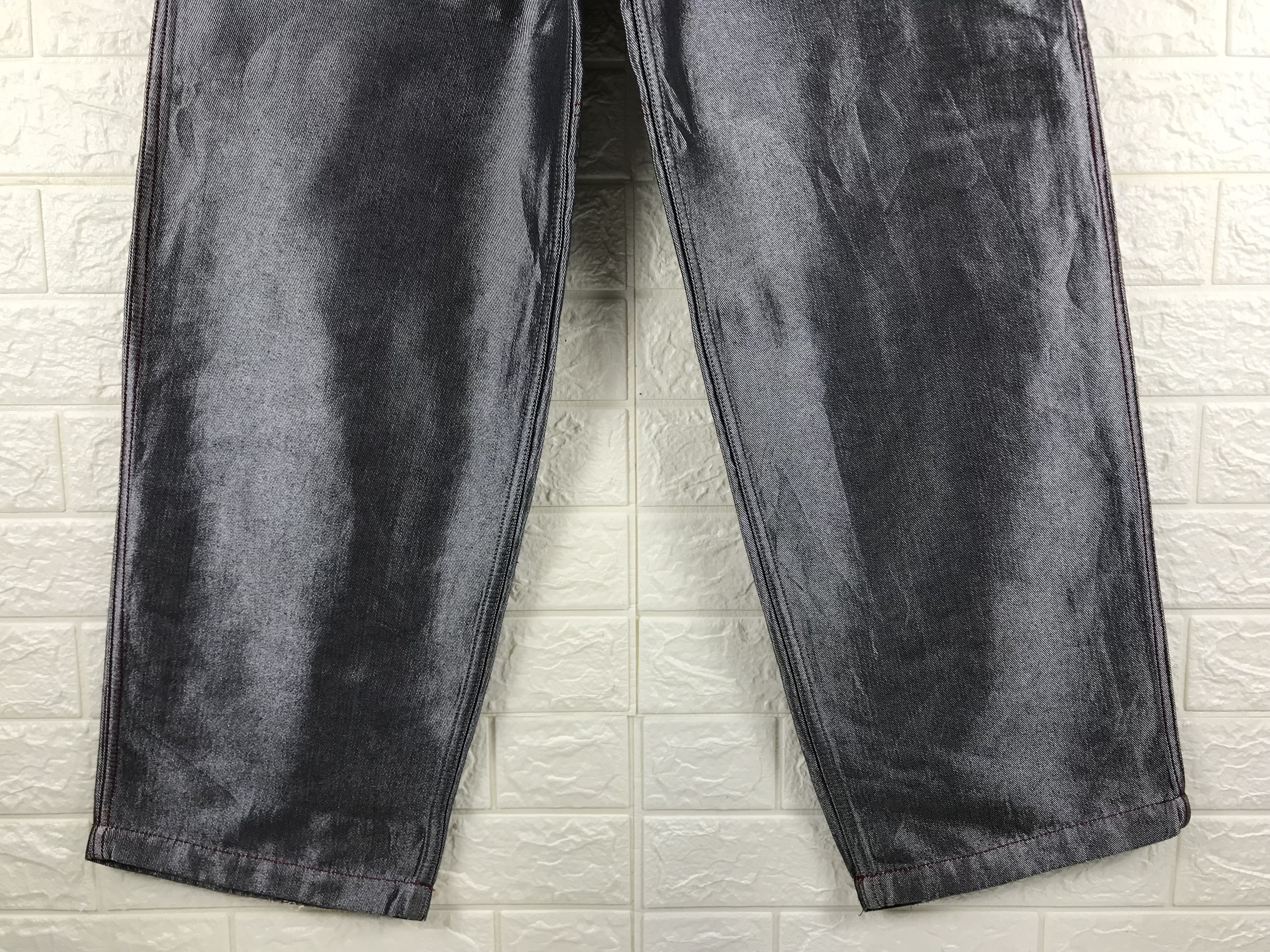 Japanese Brand Baggy Jeans Amore Puro Multi Pocket Glossy Grey Wide Denim Size US 31 - 8 Thumbnail