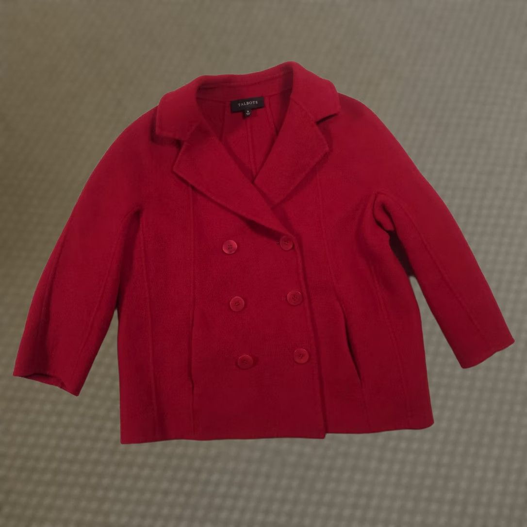 Talbots Talbots Jacket Womens 16 Red Wool Blend Pea Coat Short Double Breasted Classic Size 38" / US 16 / IT 52 - 1 Thumbnail