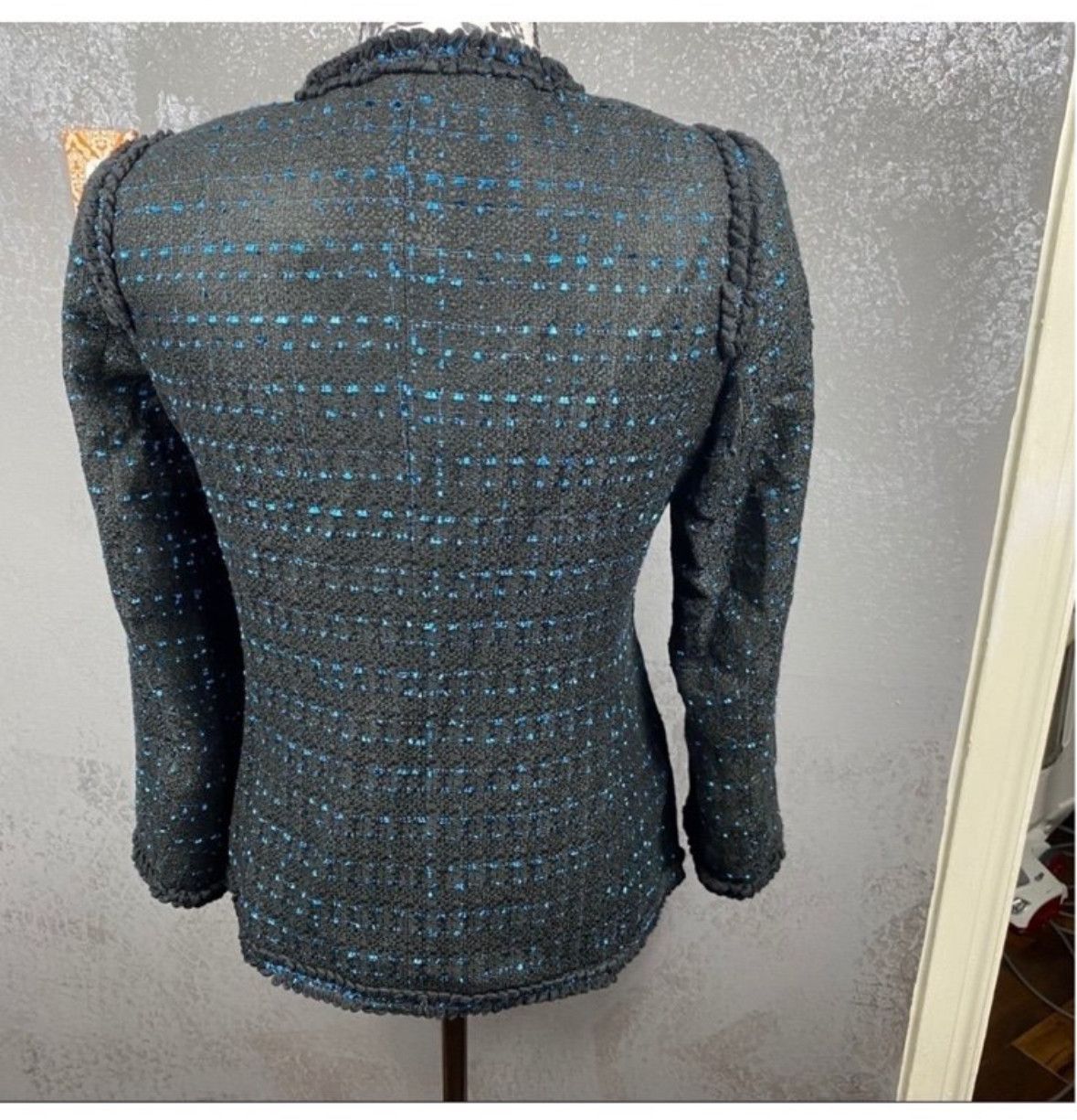 Anne Klein ANNE KLEIN Black and blue Ruffled Blazer Work ready Jacket. Size L / US 10 / IT 46 - 8 Thumbnail