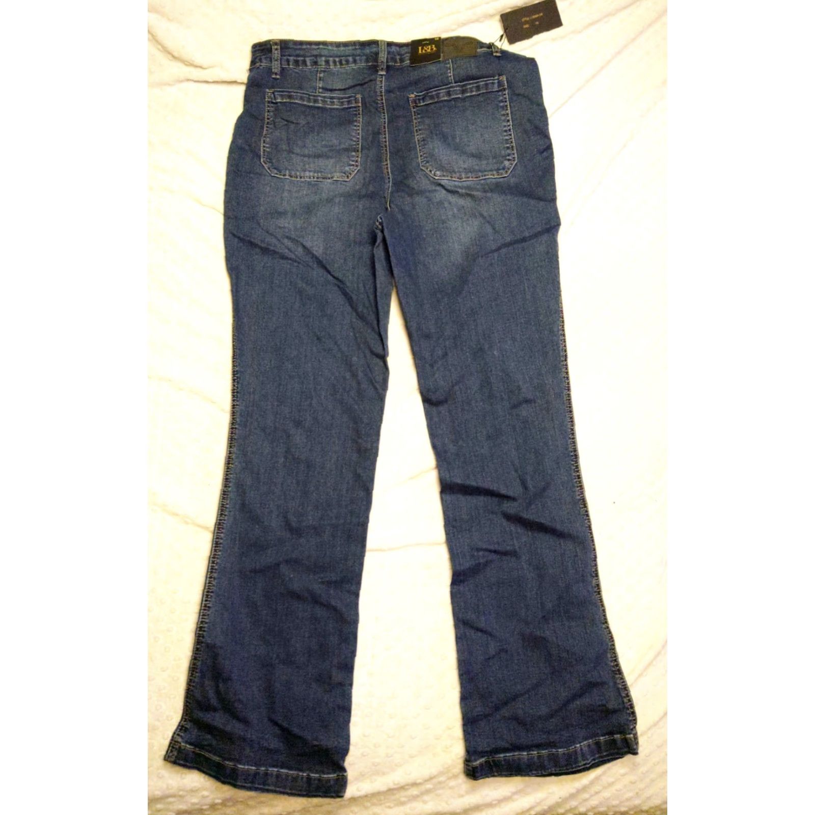 Denime L&B Lucky & Blessed Jeans Bootcut Womens 16 Blue Denim 36x32 M/L Regular Plus Western USA Distressed Pockets 5-Pocket Subtle Stretch NWT Size 38" / US 16 / IT 52 - 6 Thumbnail