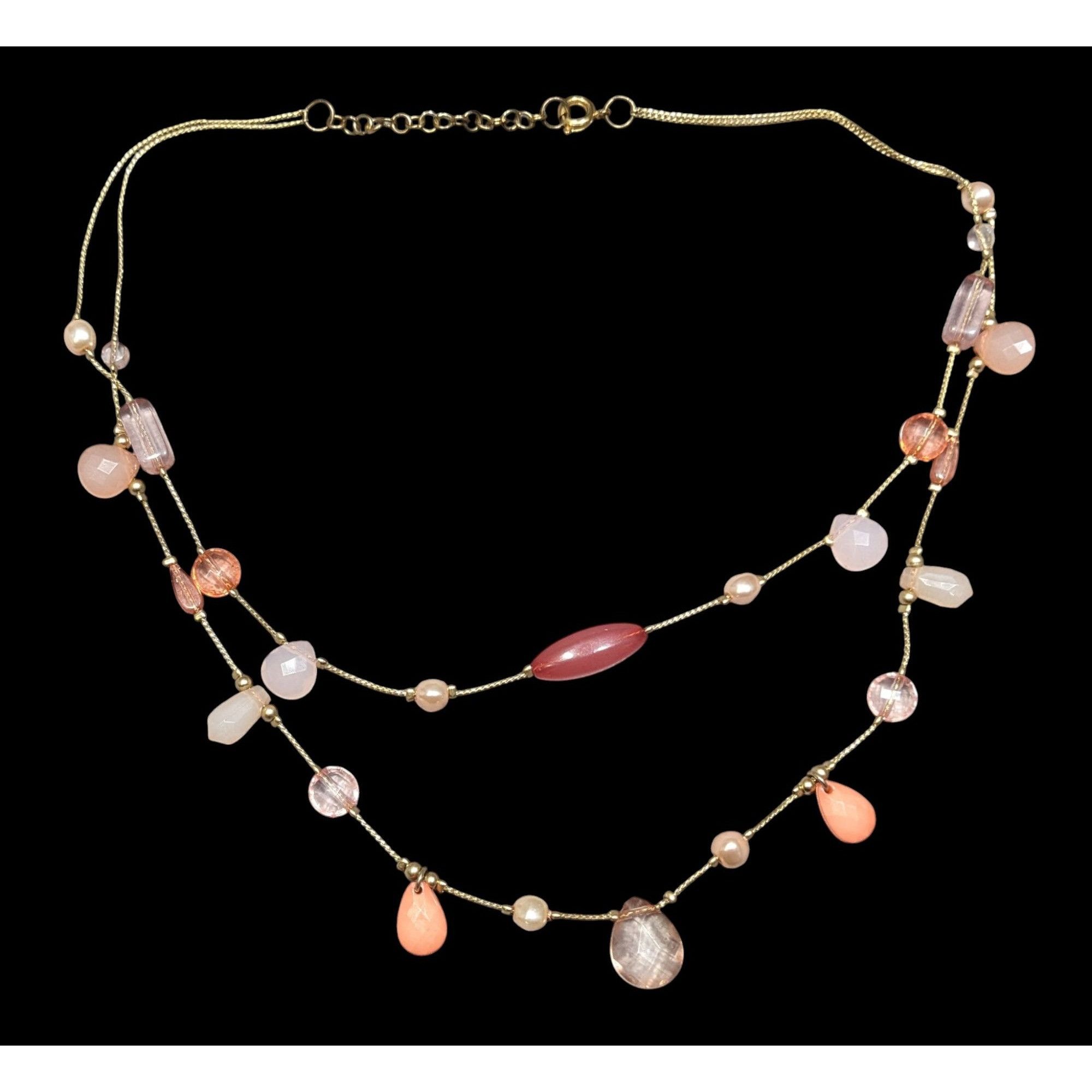 Other Coquette Pink And Gold Tone Beaded Station Layered Necklace Size ONE SIZE - 1 Thumbnail