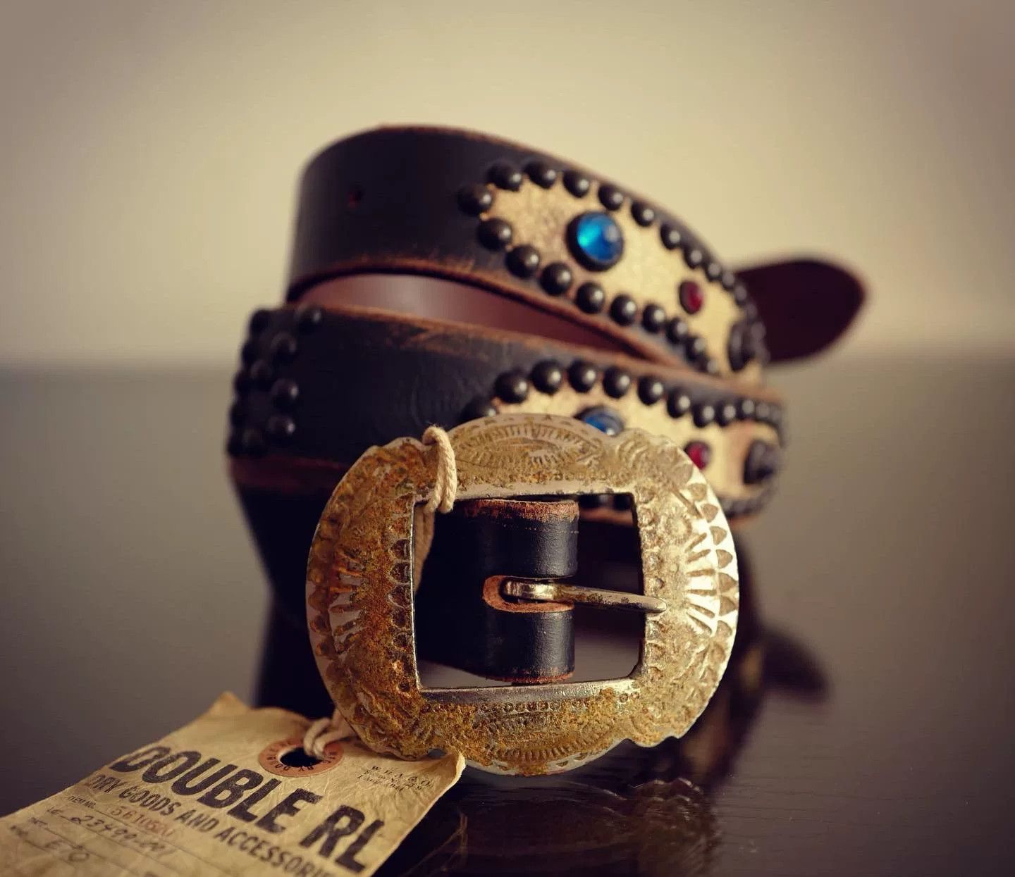 RRL Ralph Lauren Vintage Double RL Studded Leather Belt Size ONE SIZE - 1 Thumbnail