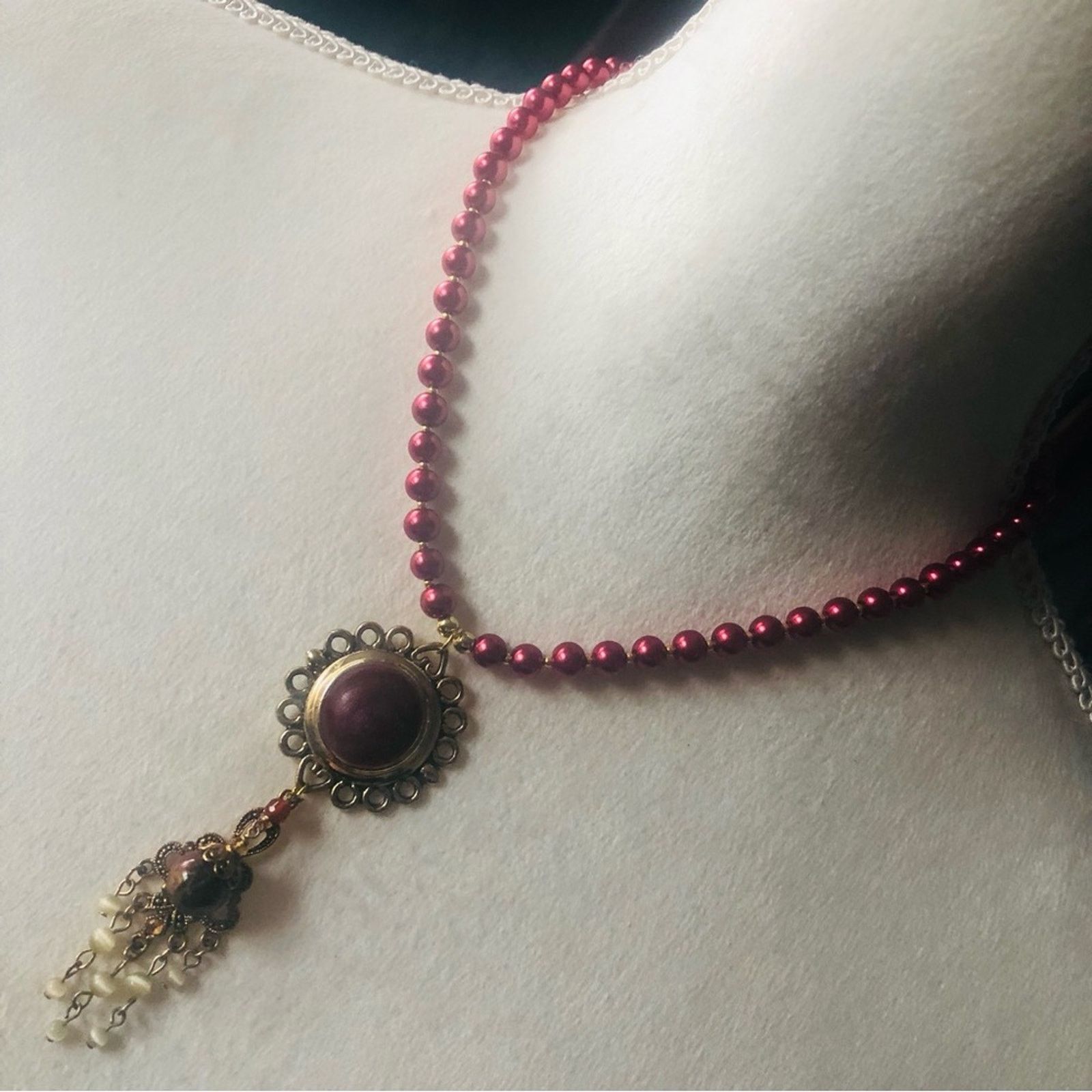 Handmade Handcrafted repurpose sunburst chandelier Pearl necklace Size ONE SIZE - 1 Thumbnail