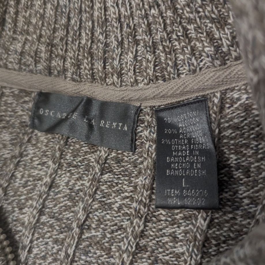 Oscar De La Renta Oscar De La Renta Taupe Rib Knit Fisherman's Quarter Zip Size US L / EU 52-54 / 3 - 4 Thumbnail