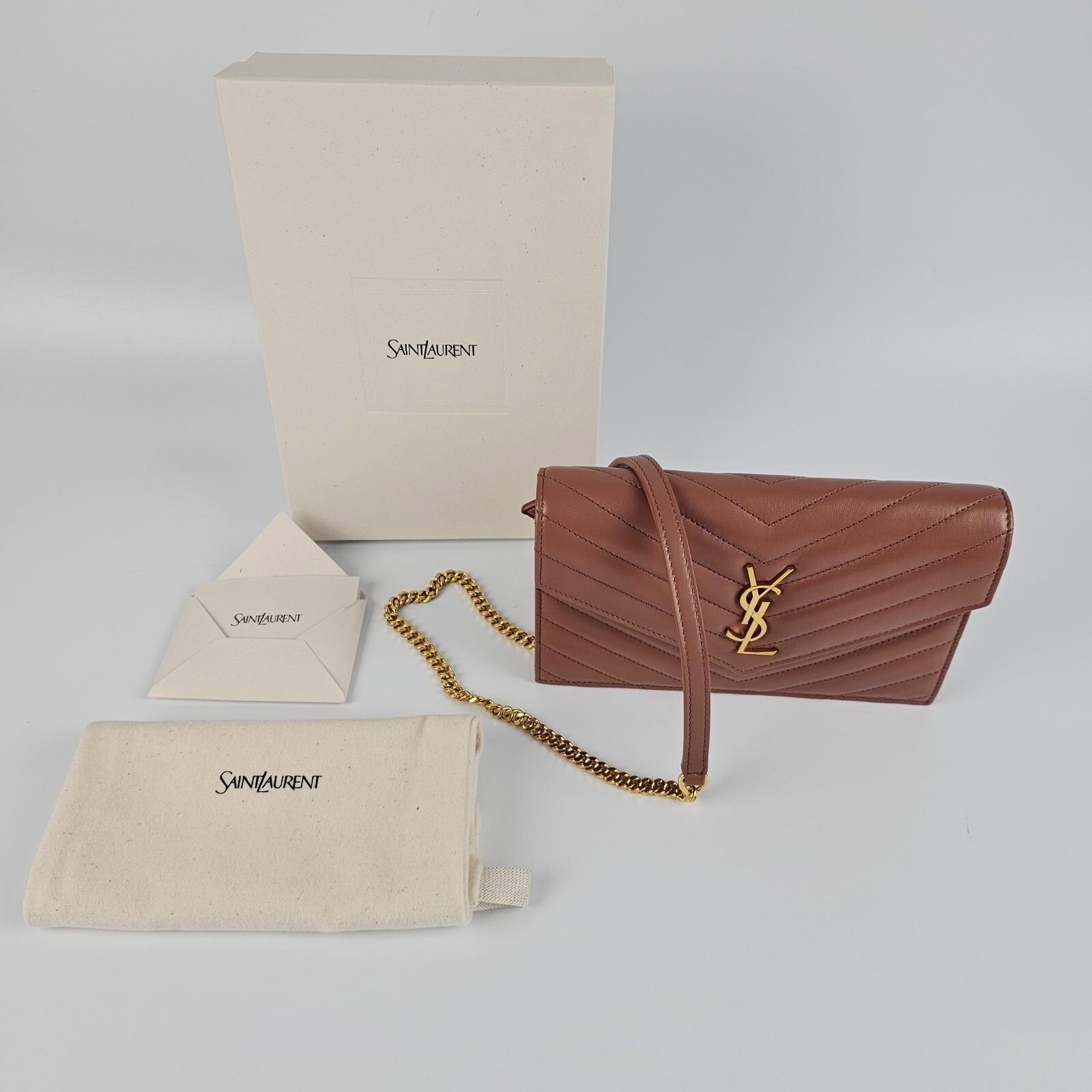 Saint Laurent Paris SAINT LAURENT Cassandre Envelope Barely Pink Leather Chain W Size ONE SIZE - 2 Thumbnail