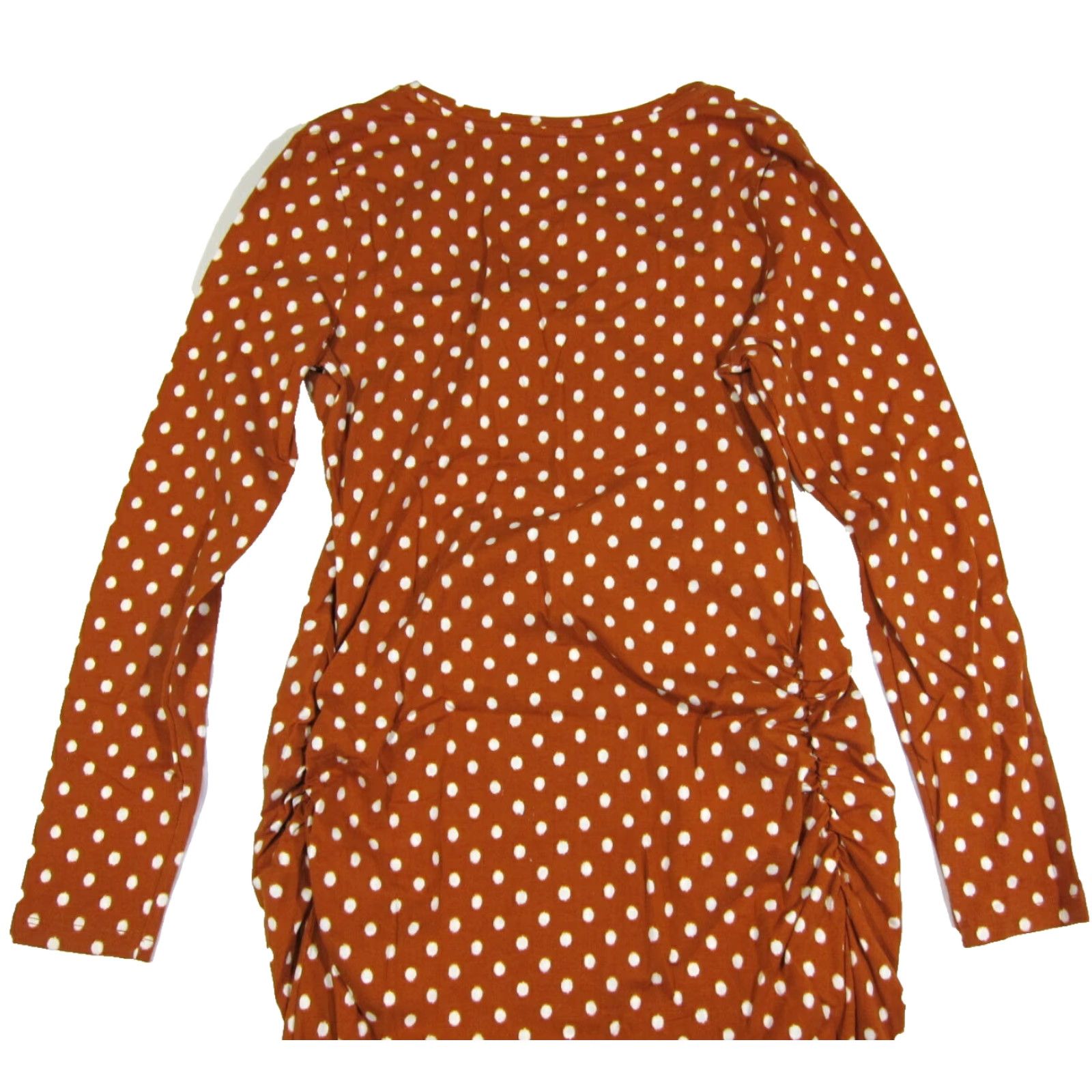 Old Navy Old Navy Maternity Brown White Polka Dot Long Sleeve Ruched Dress Women Size S Size S / US 4 / IT 40 - 5 Thumbnail