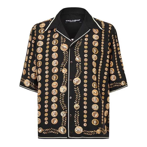 image of Dolce Gabbana O1G2R1Mq0324 Silk Shirts In Black & Gold in Black/Gold, Men's (Size Medium)