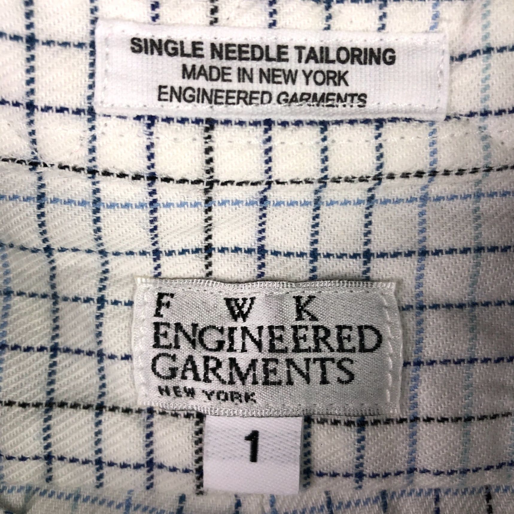 Engineered Garments FWK Engineered Garments Button-Up Shirt Men’s L/S White/Blue Check Size 1 Regular Cotton Size US XS / EU 42 / 0 - 3 Thumbnail