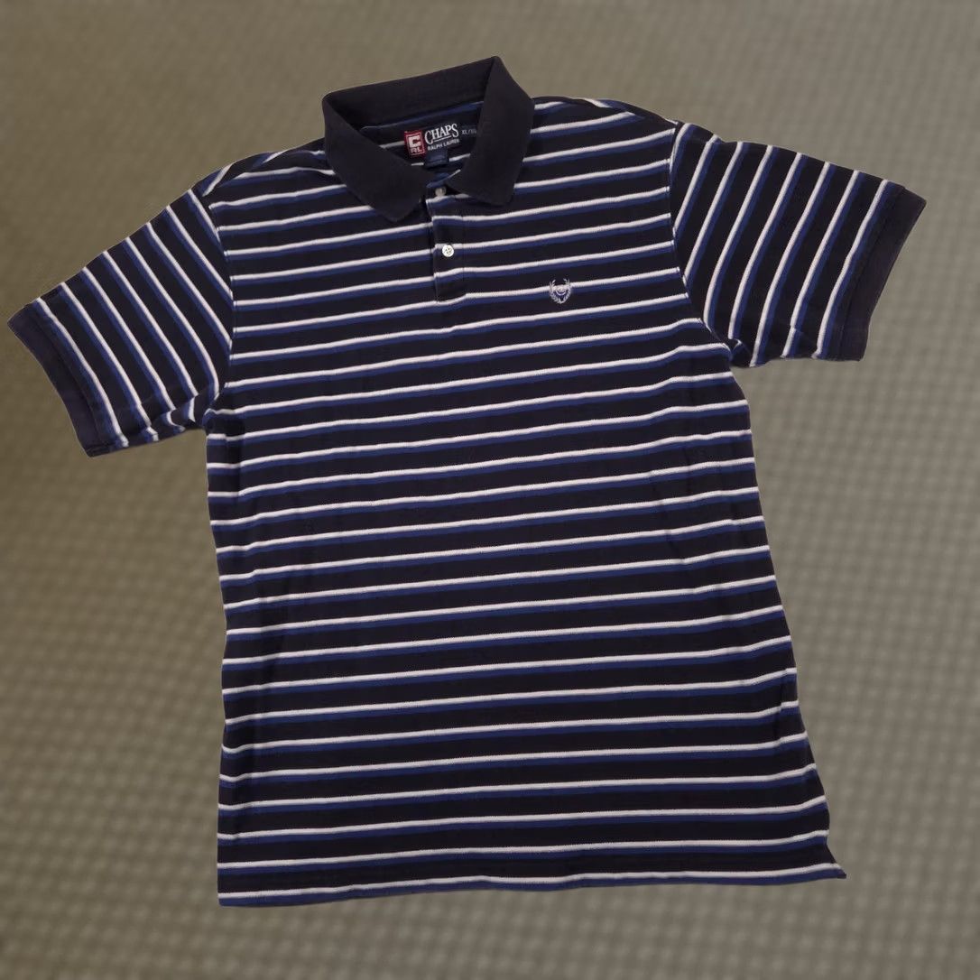 Chaps Chaps Ralph Lauren Polo Shirt Mens XL Navy Blue Striped Cotton Knit Shirt Size US XL / EU 56 / 4 - 1 Thumbnail