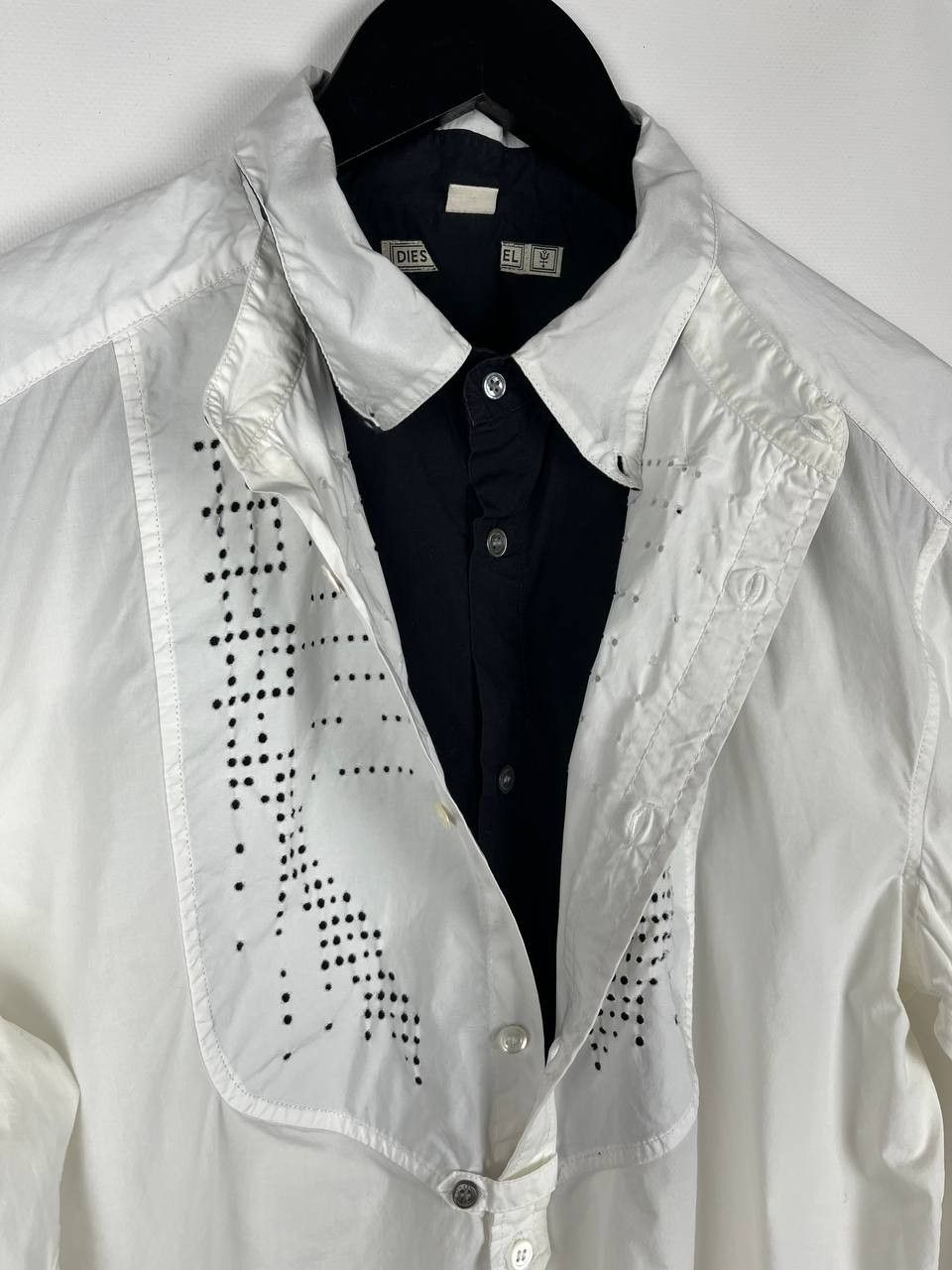 Diesel DIESEL White Dress Shirt Perforated Front & Back Detail Size US L / EU 52-54 / 3 - 5 Thumbnail