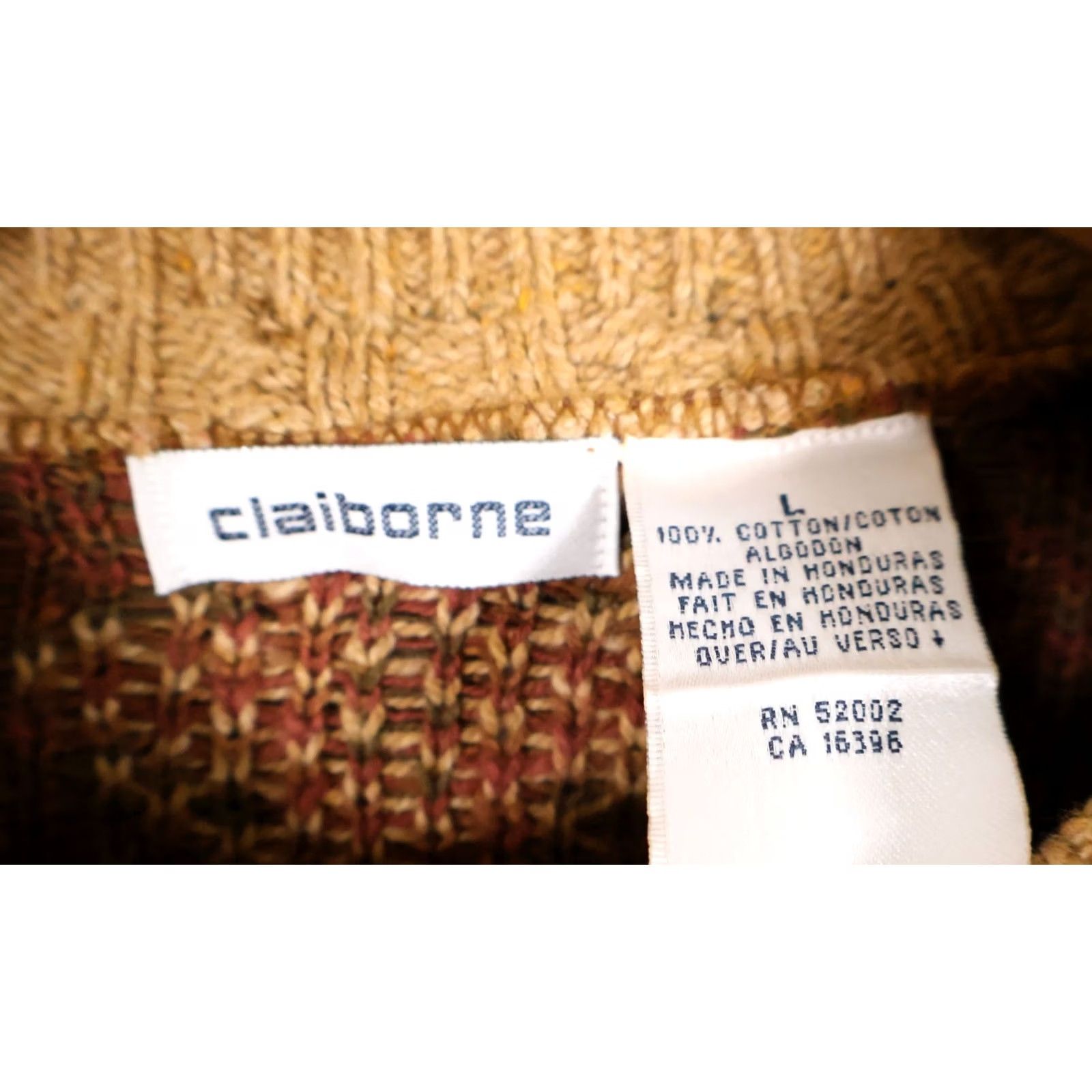 Liz Claiborne VINTAGE Claiborne Sweater Geometric Beige Cotton Knit Crew Neck Long Sleeve Pullover Women's Large 90s Tribal Hipster Oversized Mens Womens Girls Size L / US 10 / IT 46 - 3 Thumbnail