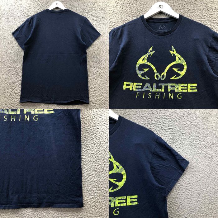 Realtree Real Tree Fishing T-Shirt Mens Medium M Short Sleeve Crew Neck  Graphic Logo Navy