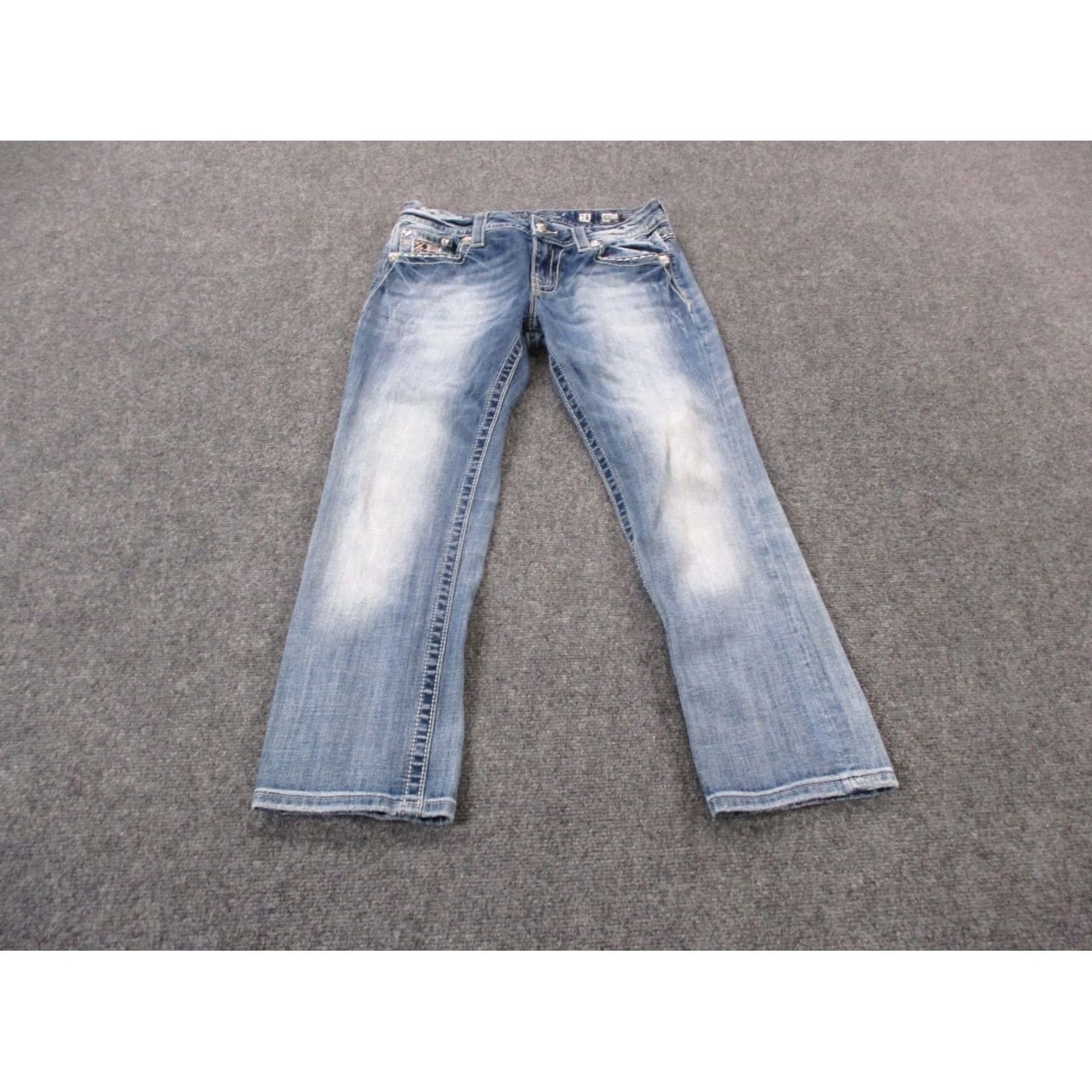 Miss Me Miss Me Jeans Womens 28 Denim Easy Cropped Faded Rhinestone Embroidered Y2K Size 28" / US 6 / IT 42 - 2 Thumbnail
