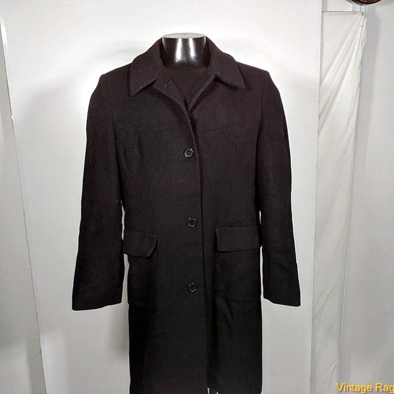 image of Vintage Liz Claiborne Long Wool Coat Overcoat Womens Size 12 Black in White