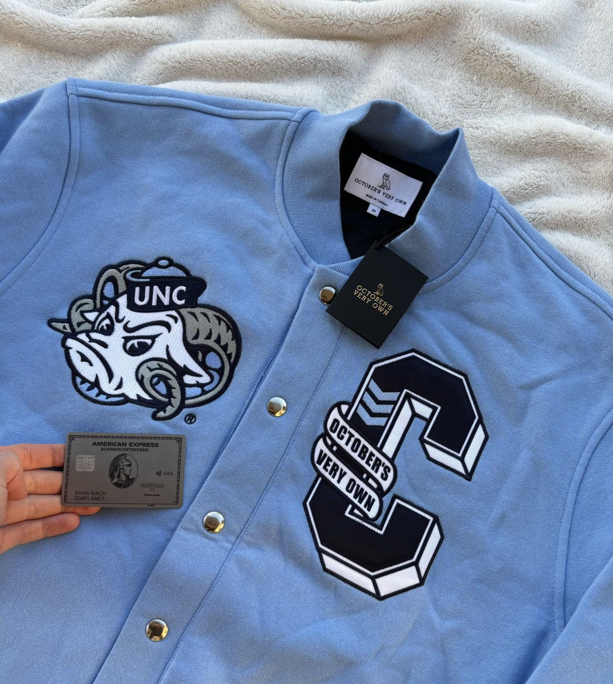 October's Very Own OVO x Tar Heels Blue Fleece Varsity Jacket Size US S / EU 44-46 / 1 - 2 Thumbnail
