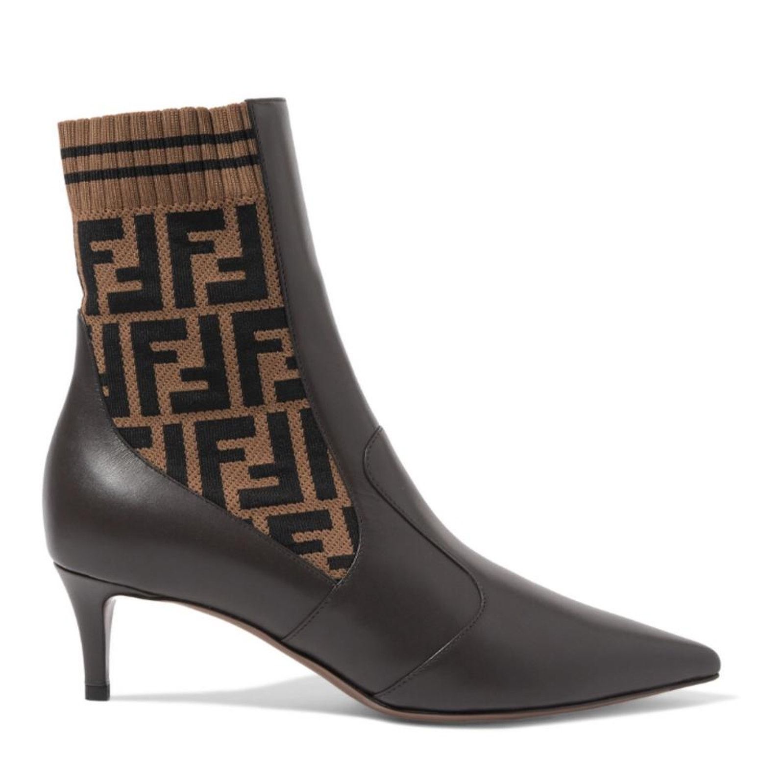 Fendi Rockoko FF logo stretch knit leather ankle boots 36 Size US 6 / IT 36 - 1 Thumbnail