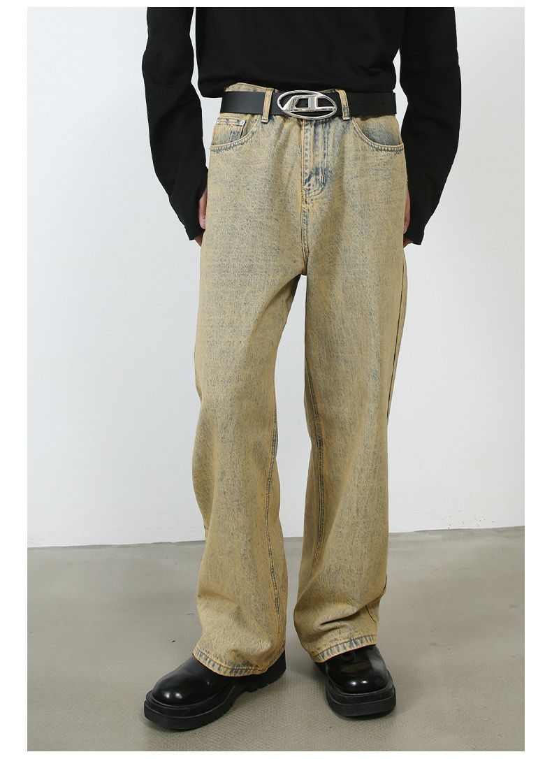 Japanese Brand × Jean Vintage simple washed distressed yellow mud straight jeans Size US 32 / EU 48 - 2 Thumbnail
