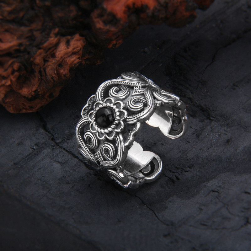 Jewelry Resizable Retro Mongolian Flower Pattern Ring Size ONE SIZE - 3 Thumbnail