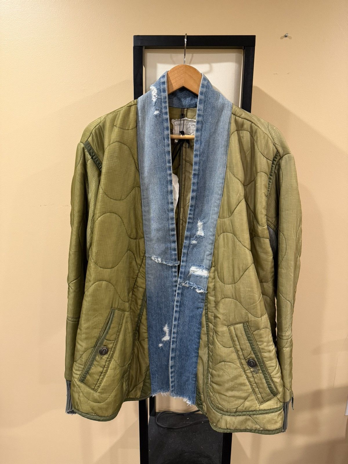 Greg Lauren Greg Lauren Kimono Green Quilt / Blue Denim Distress Jacket Size US L / EU 52-54 / 3 - 17 Thumbnail