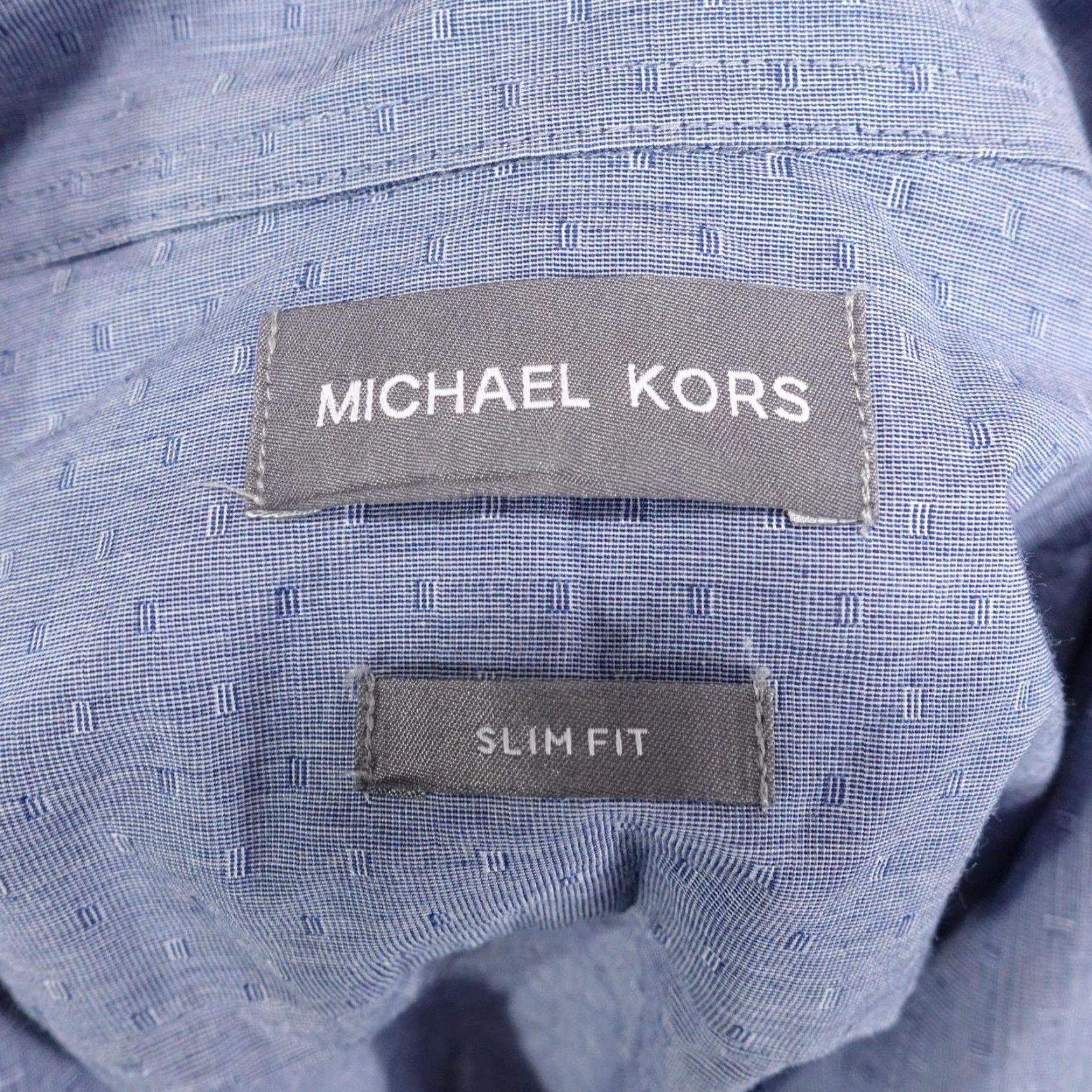 Michael Kors Michael Kors Dress Shirt Mens XL 17 34/35 Blue Geometric Slim Fit Long Sleeve Shirt Size 46R - 6 Thumbnail