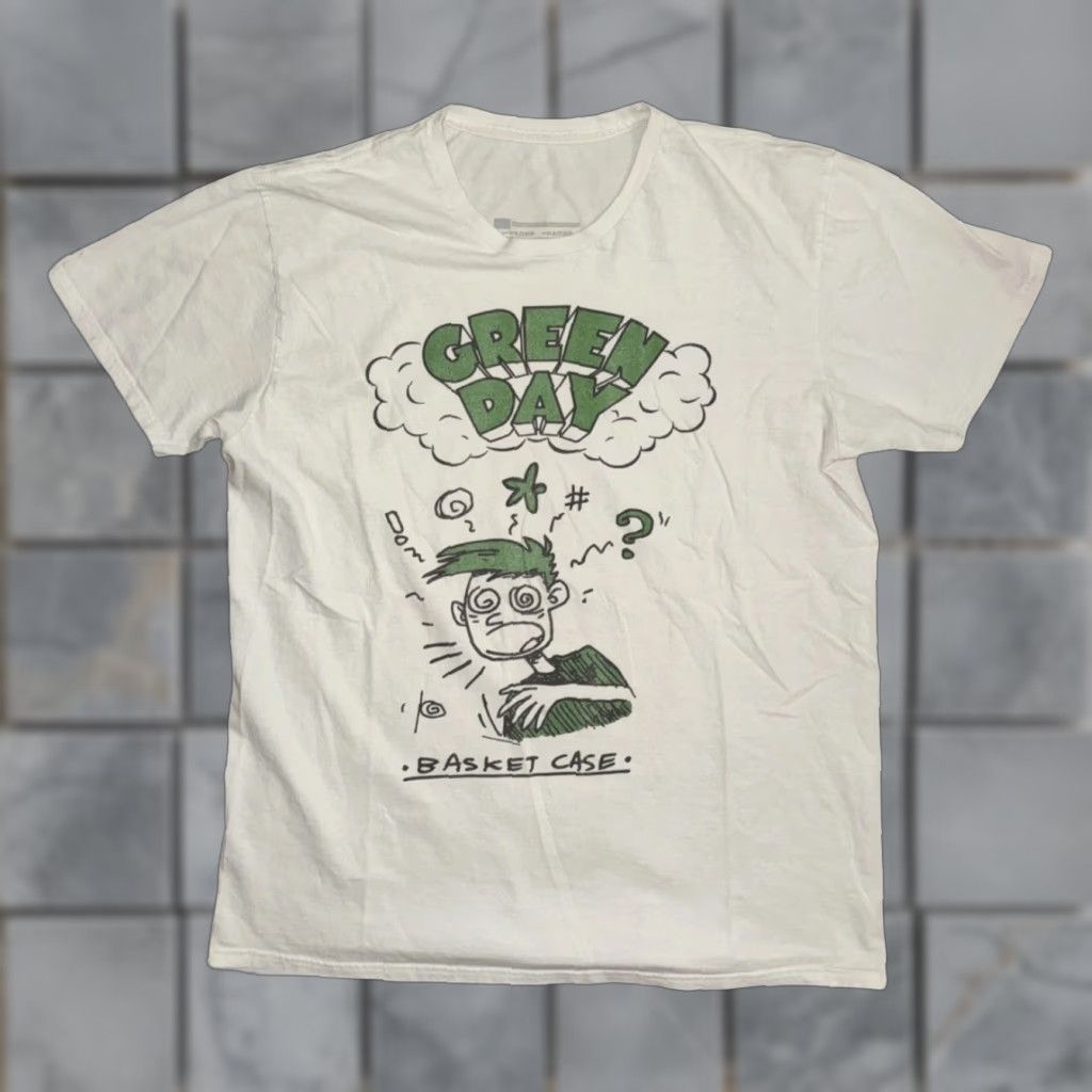 Asket VINTAGE Green Day Basket Case Graphic Band T-Shirt White Large Mens Rock Tee Size US L / EU 52-54 / 3 - 1 Thumbnail