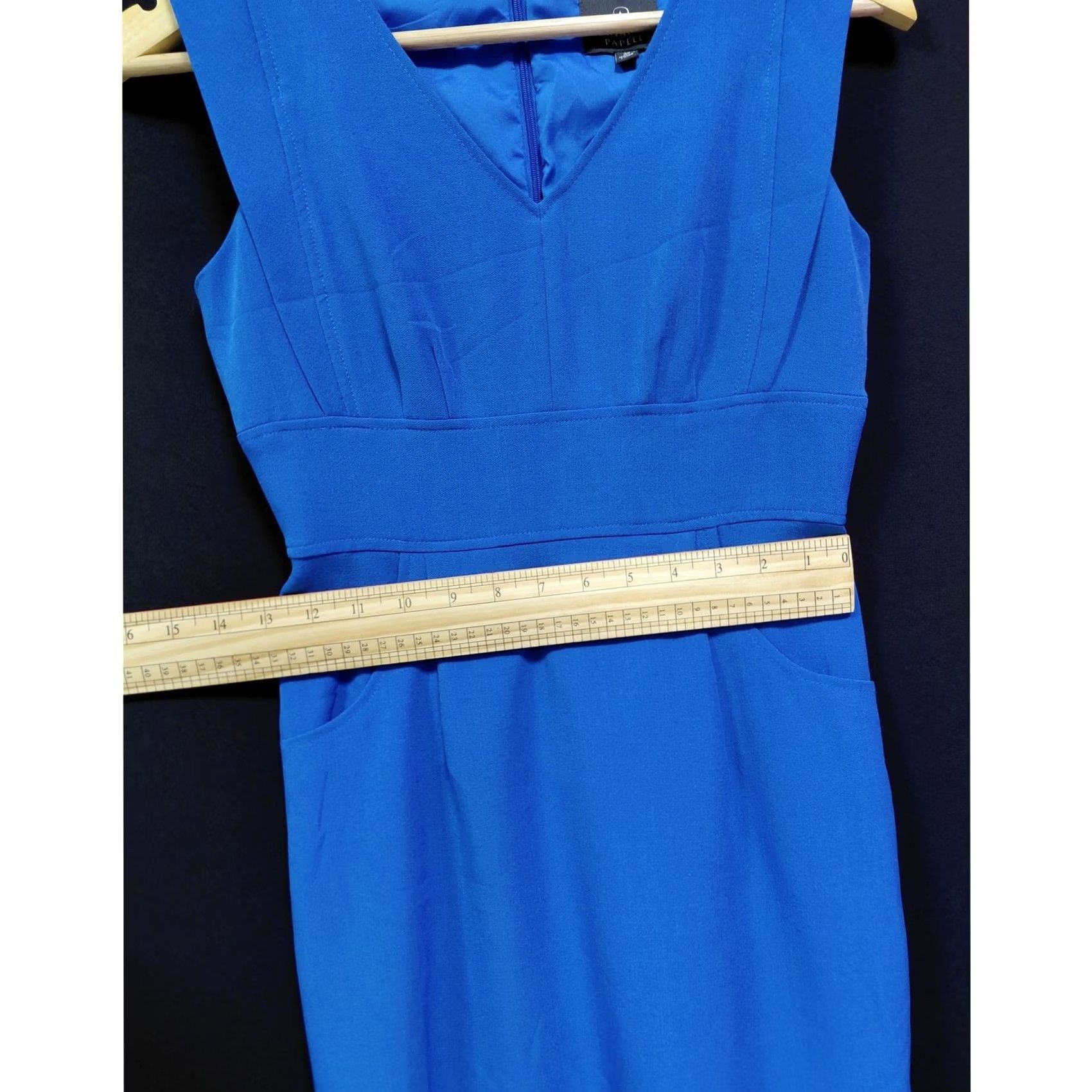 Adrianna Papell ADRIANNA PAPELL Dress Women Size 2P Blue Solid Sleeveless V-Neck Knee Length Size XS / US 0-2 / IT 36-38 - 7 Thumbnail