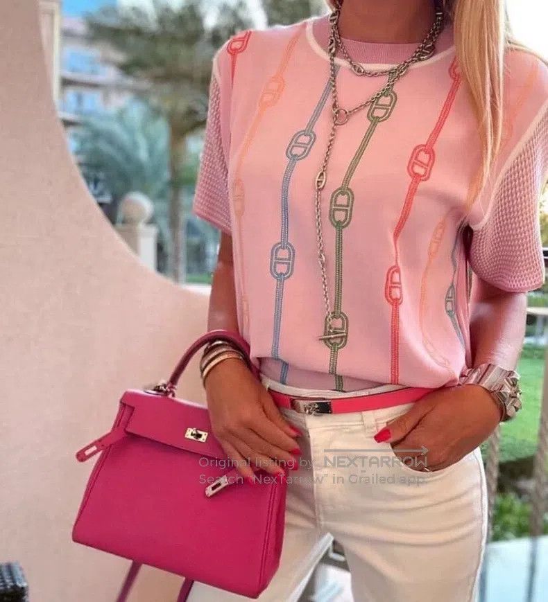 Hermes Hermes Pink Lock Embroidery Cotton Round Neck Short Sleeve Size XS / US 0-2 / IT 36-38 - 7 Thumbnail
