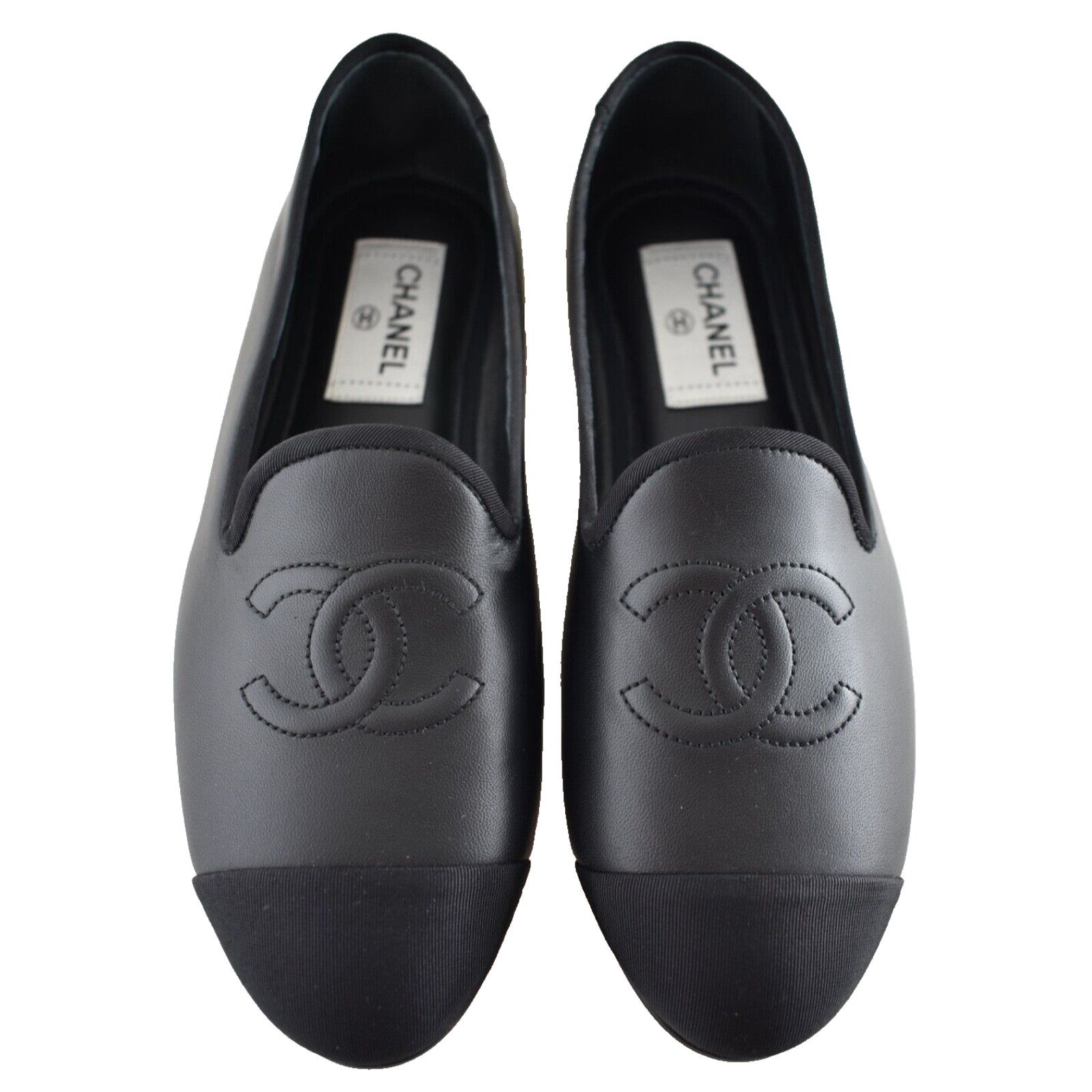 Chanel Chanel 23S Black Lambskin Grosgrain CC Logo Gold Heel Size US 7 / IT 37 - 1 Thumbnail