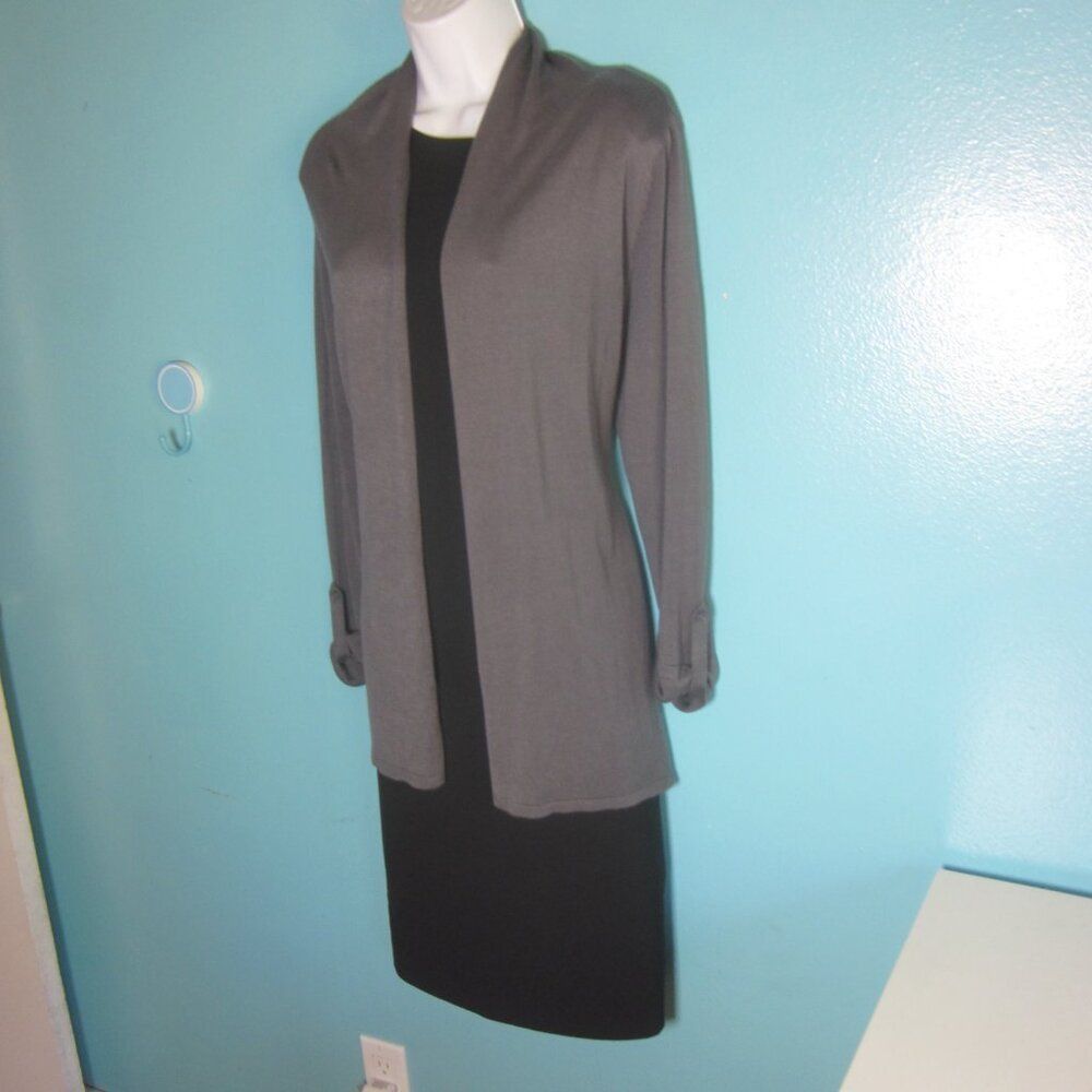 Vass Joan Vass Womens Size L Gray Tight Knit Open Front Long Car Size L / US 10 / IT 46 - 1 Thumbnail