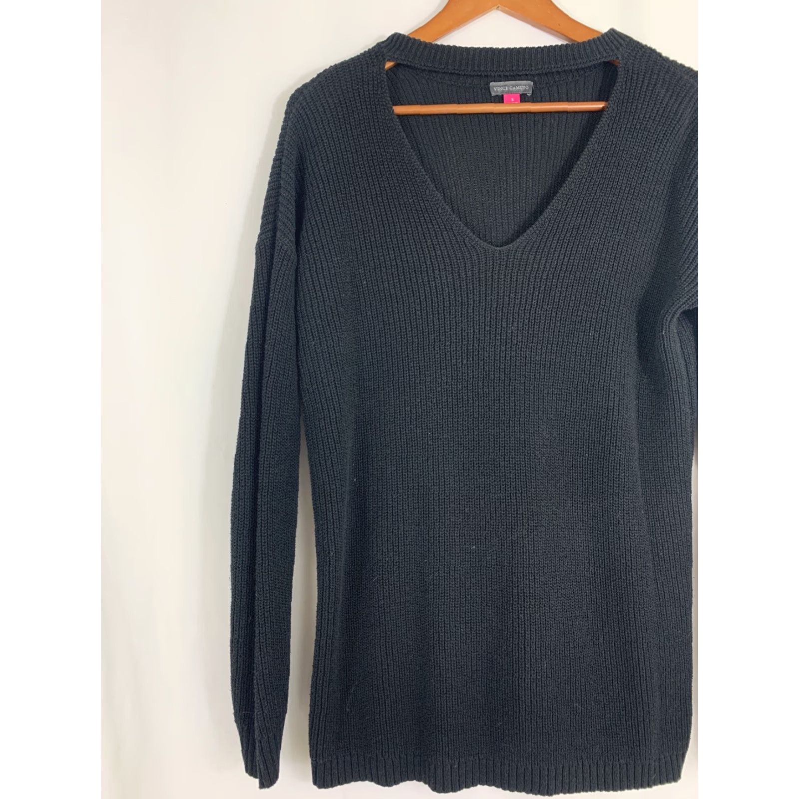 Vince Camuto Vince Camuto Womens Small Cotton Black Tight-Knit Cutout V-Neck Sweater Size S / US 4 / IT 40 - 2 Thumbnail